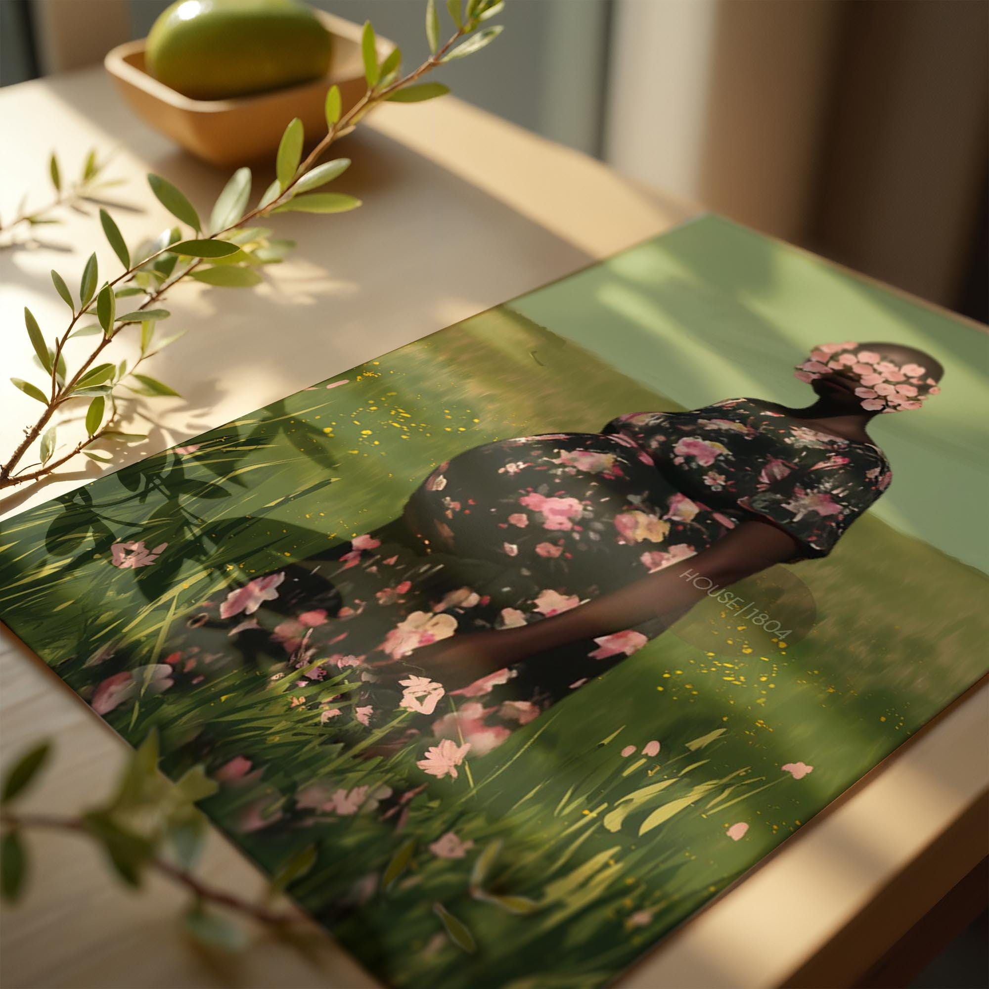 Black Pregnancy Wall Art: Colorful Motherhood, Pink and Green