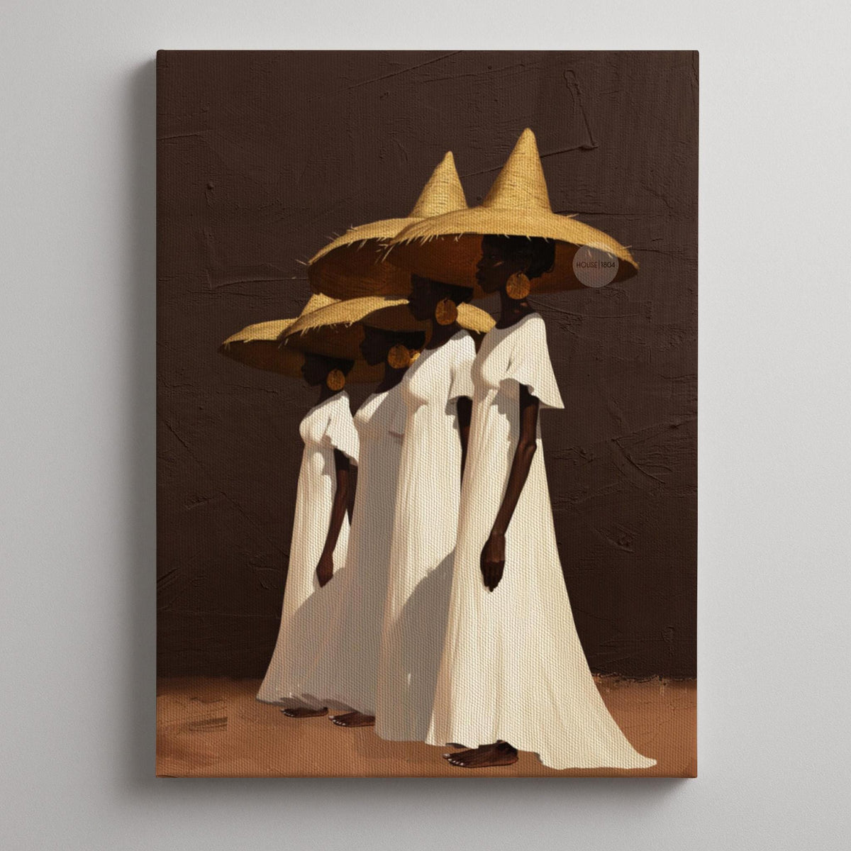 Afrocentric Women Wall Art, Minimalist Brown Canvas Print | Framed or Unframed