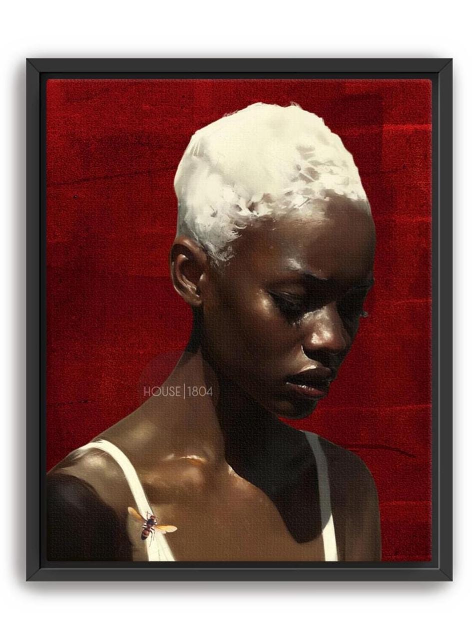 Black Woman Wall Art, Red Afro Woman Canvas Print