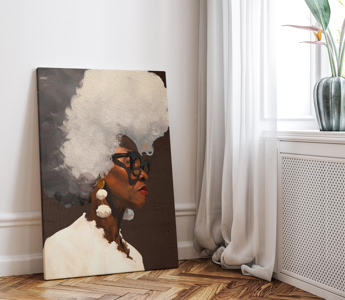 Gray Hair Dont Care, Black Woman Afro Wall Art, Middle Aged Lady Canvas, 50+ Artwork, Abstract