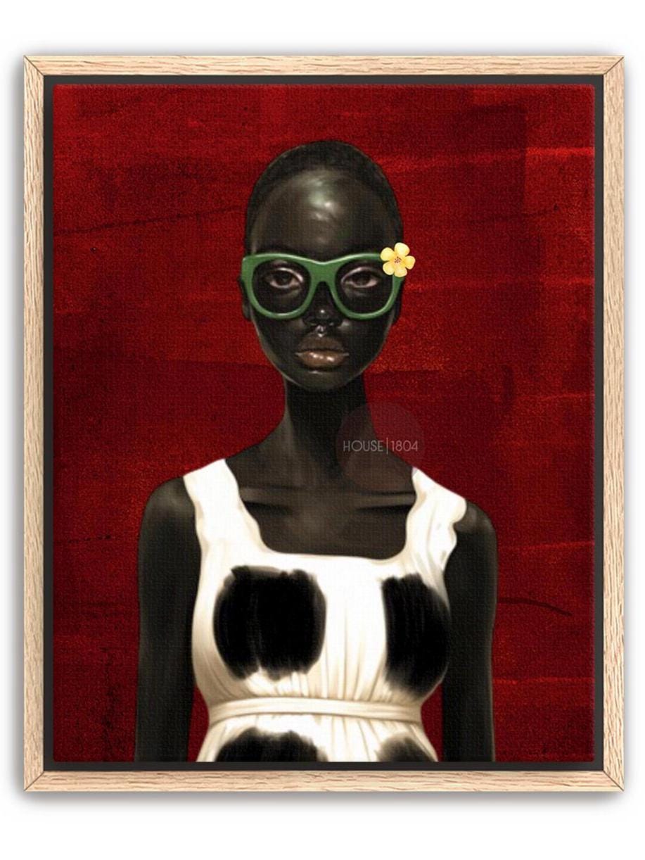 Bold Afrocentric Woman Art Print: Red, Black, White Decor