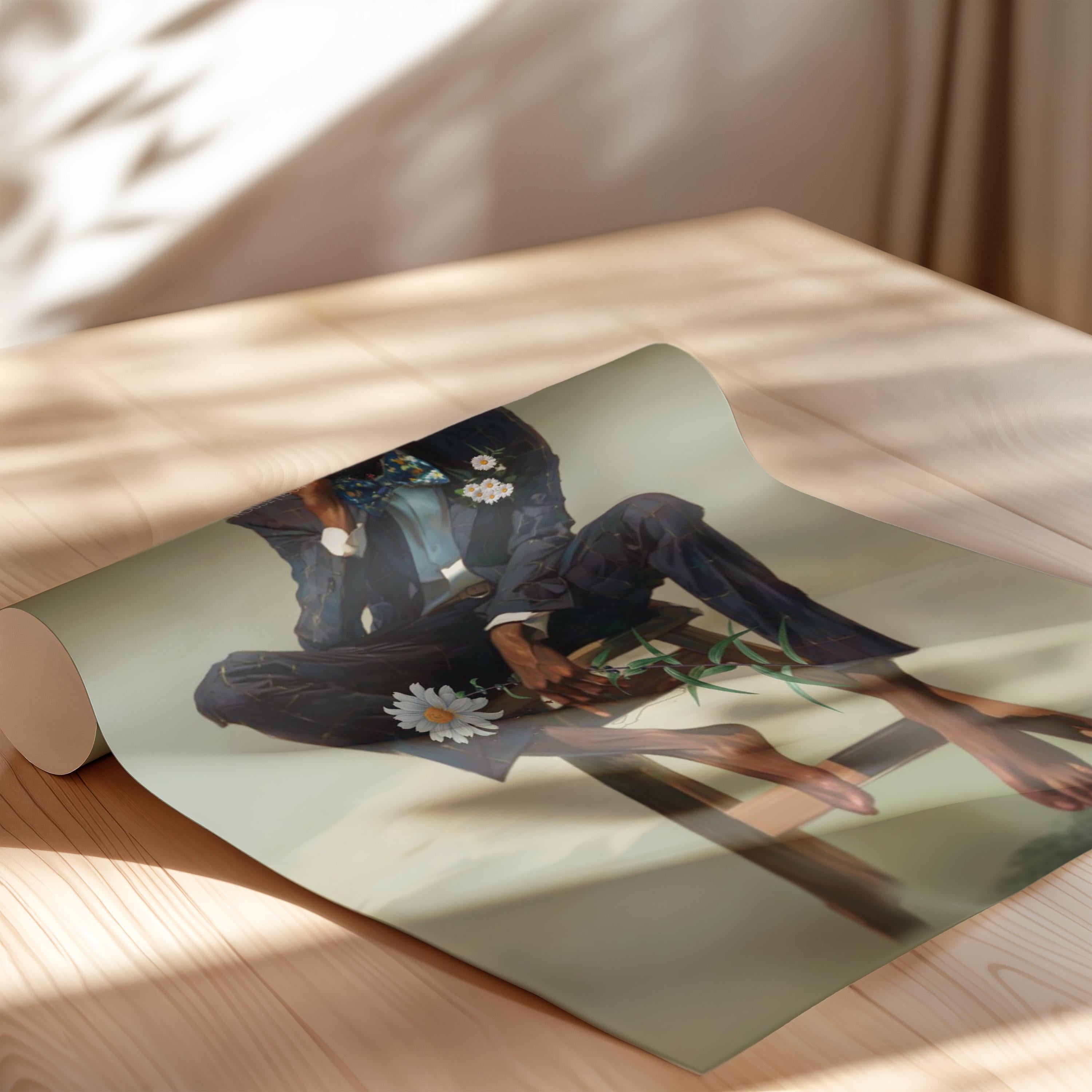 Black Man Floral Wall Art, Abstract Male Portrait, Contemporary Modern Canvas Print, Male Abstract Moody Wall Framed Print