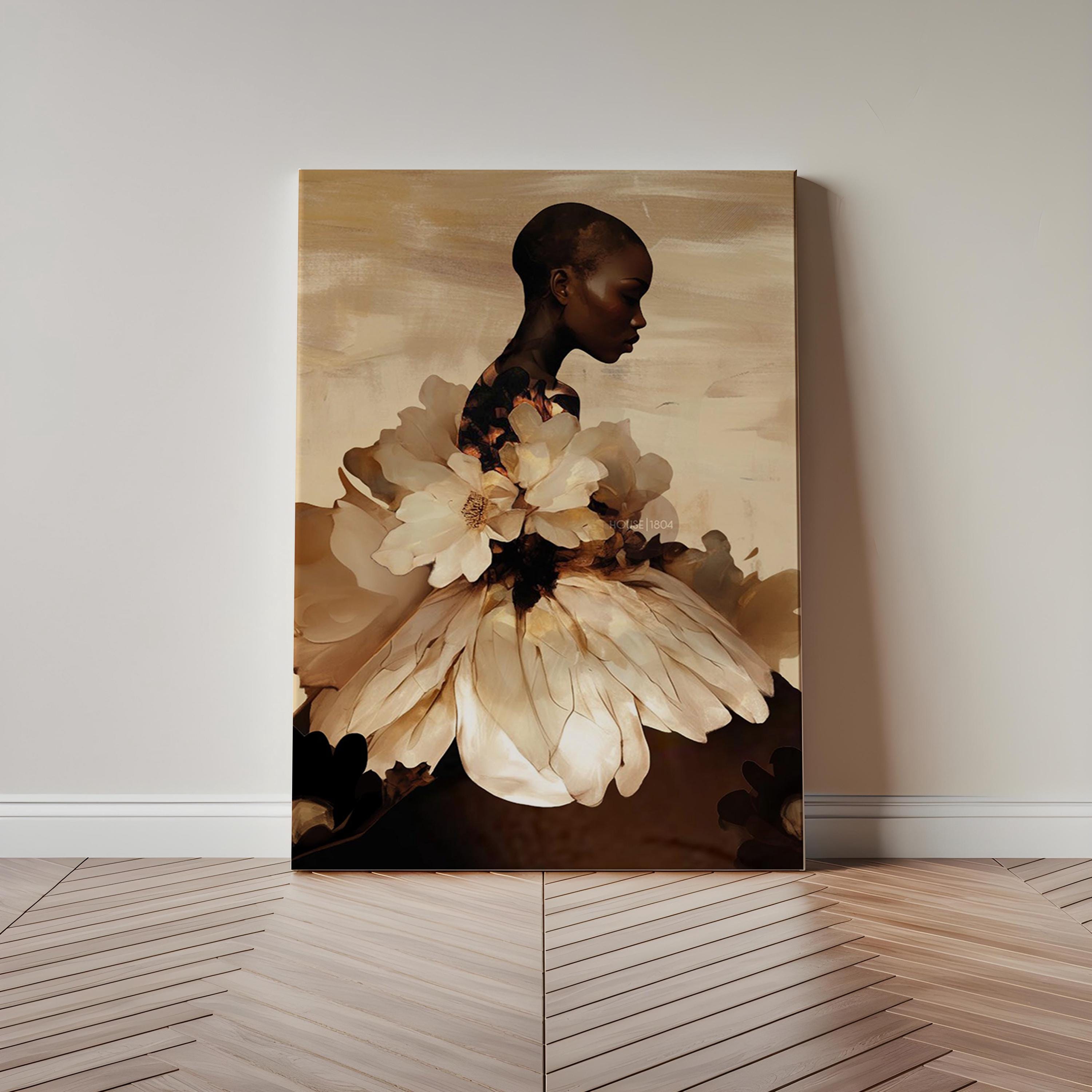 Abstract Black Woman Floral Art Print: Boho Home Decor