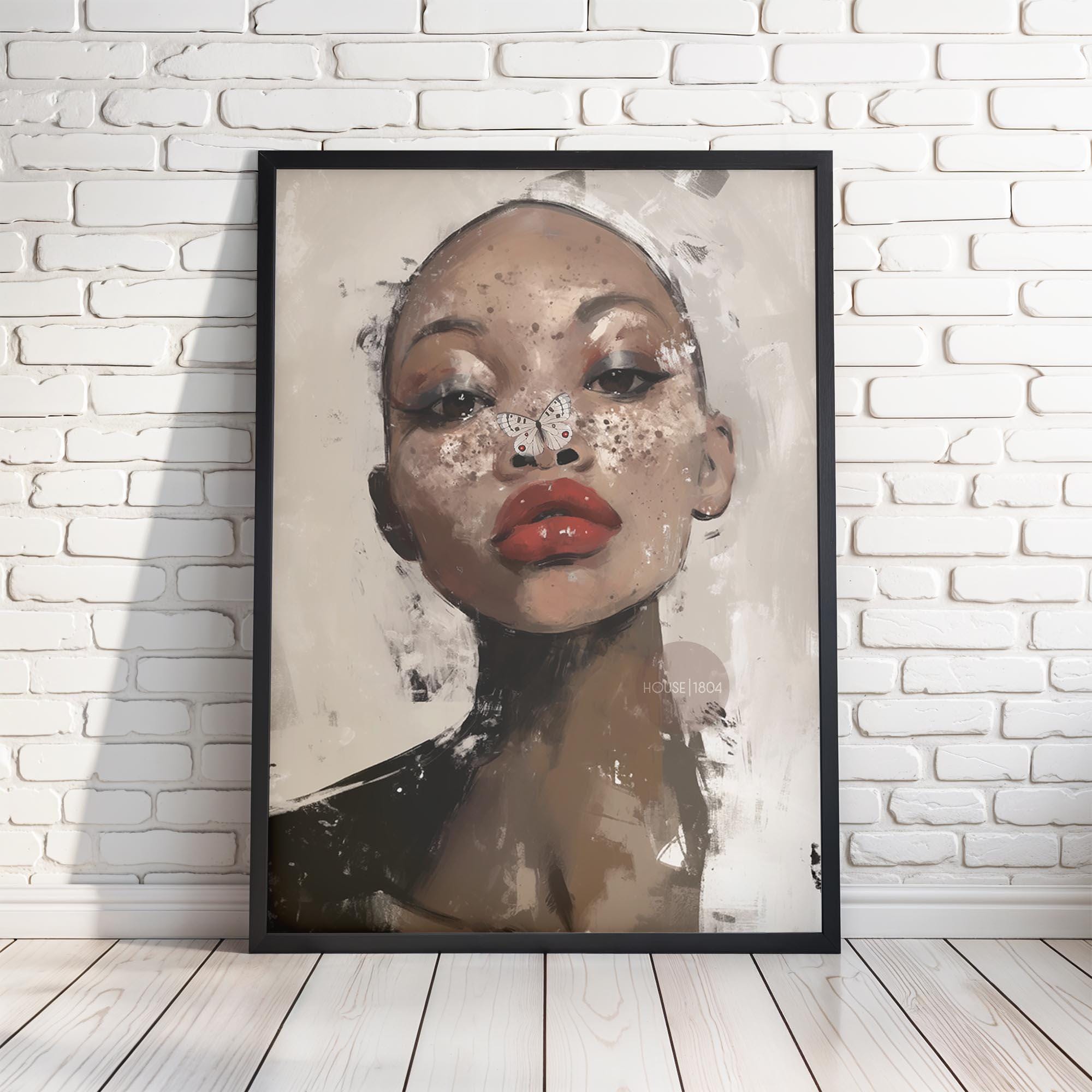 Bald Black Woman Art: Modern Abstract Butterfly Canvas Print