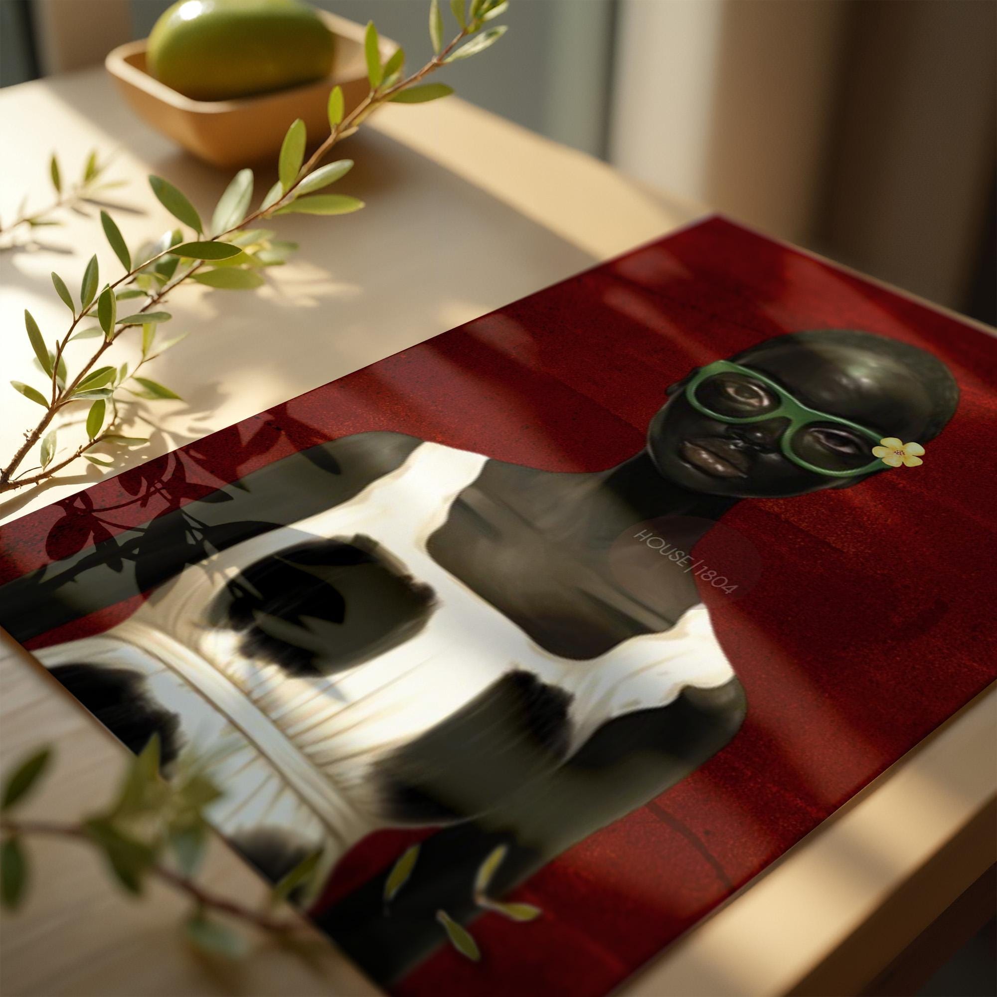 Bold Afrocentric Woman Art Print: Red, Black, White Decor