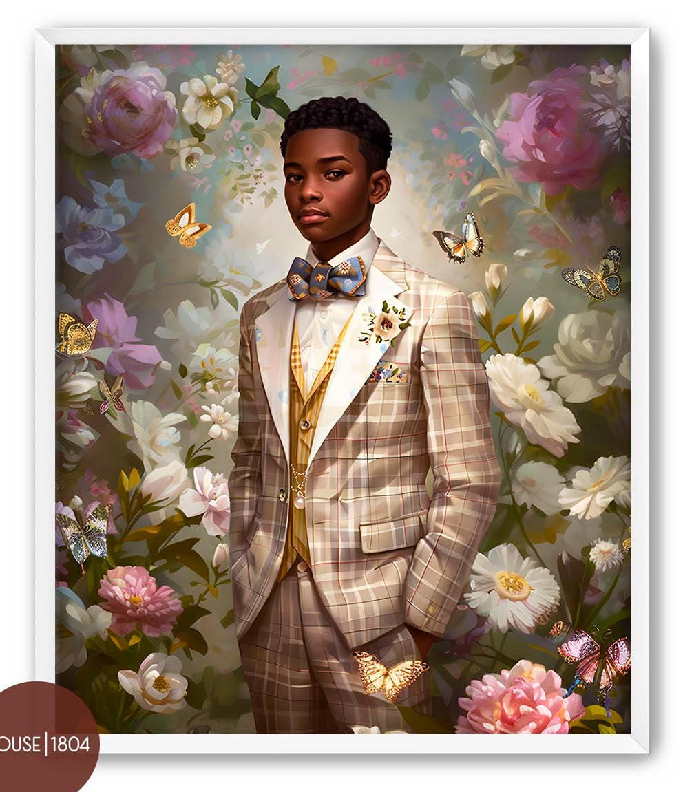 Black Boys Art, Bridgerton Art Print, Black Boy Wall Art, Black Boy Canvas Art, Black Boho Floral Art, African American Art Print, Black Art
