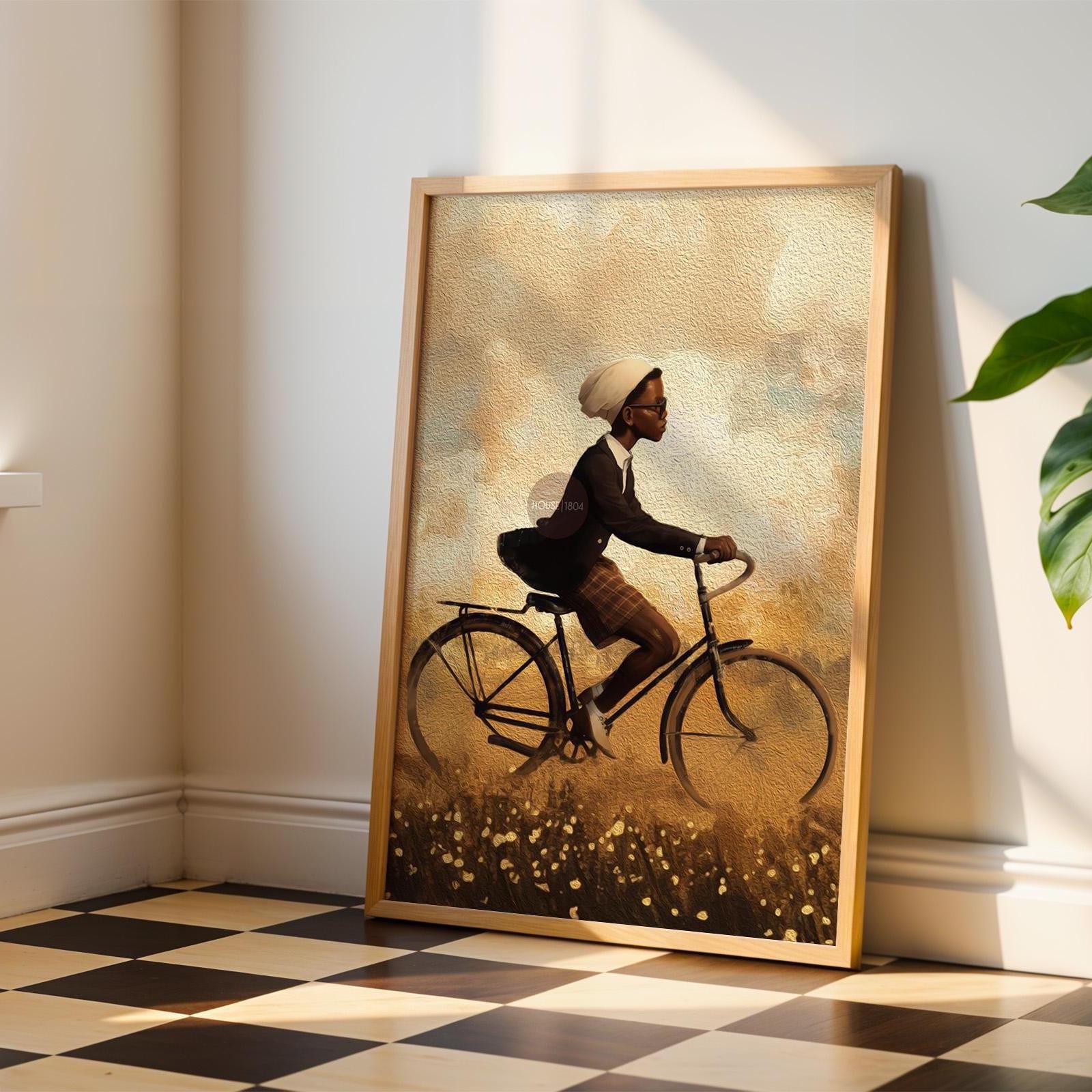 Black Boy Whimsical Framed Canvas Art