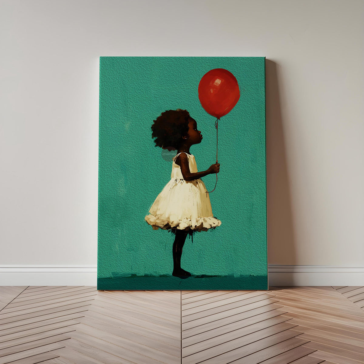 Little Black Girl Art, Joyful Balloon Nursery Canvas Print Framed