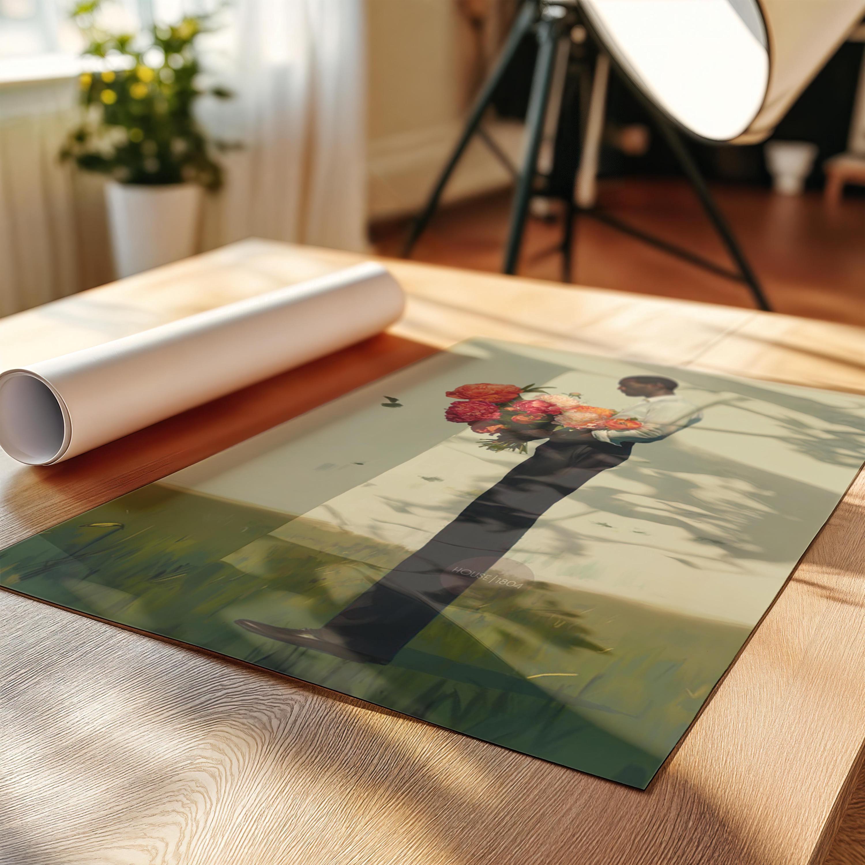 Black Man Flower Canvas Art Print: Floral Portrait Framed