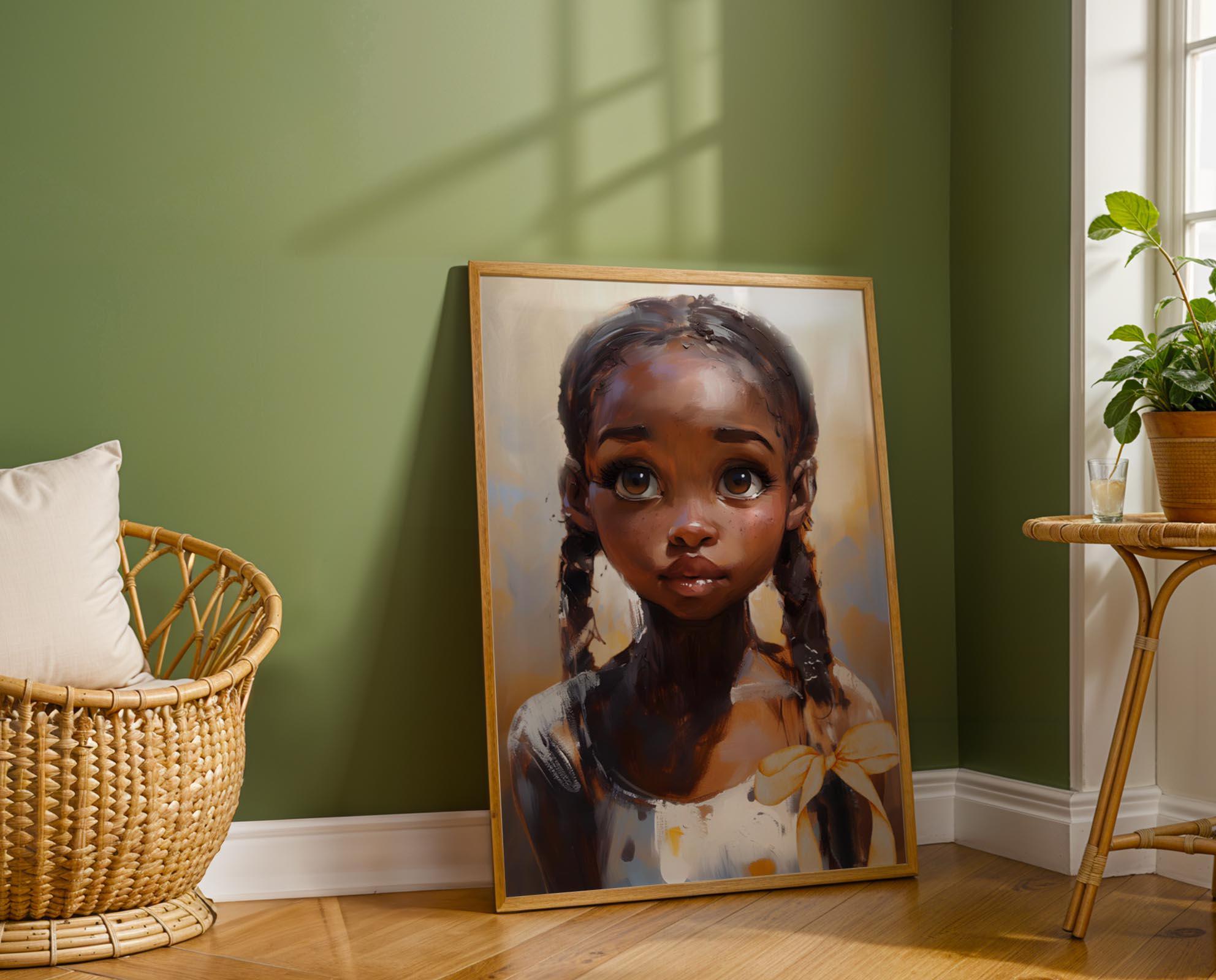 Black Girl Braid Art, Little Black Girl Wall Art, Black Baby Girl Nursery, Black Girl Portrait, Black Child Poster, House of 1804