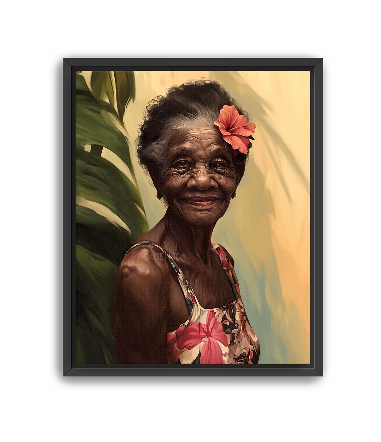 Elder Black Woman Floral Art Print