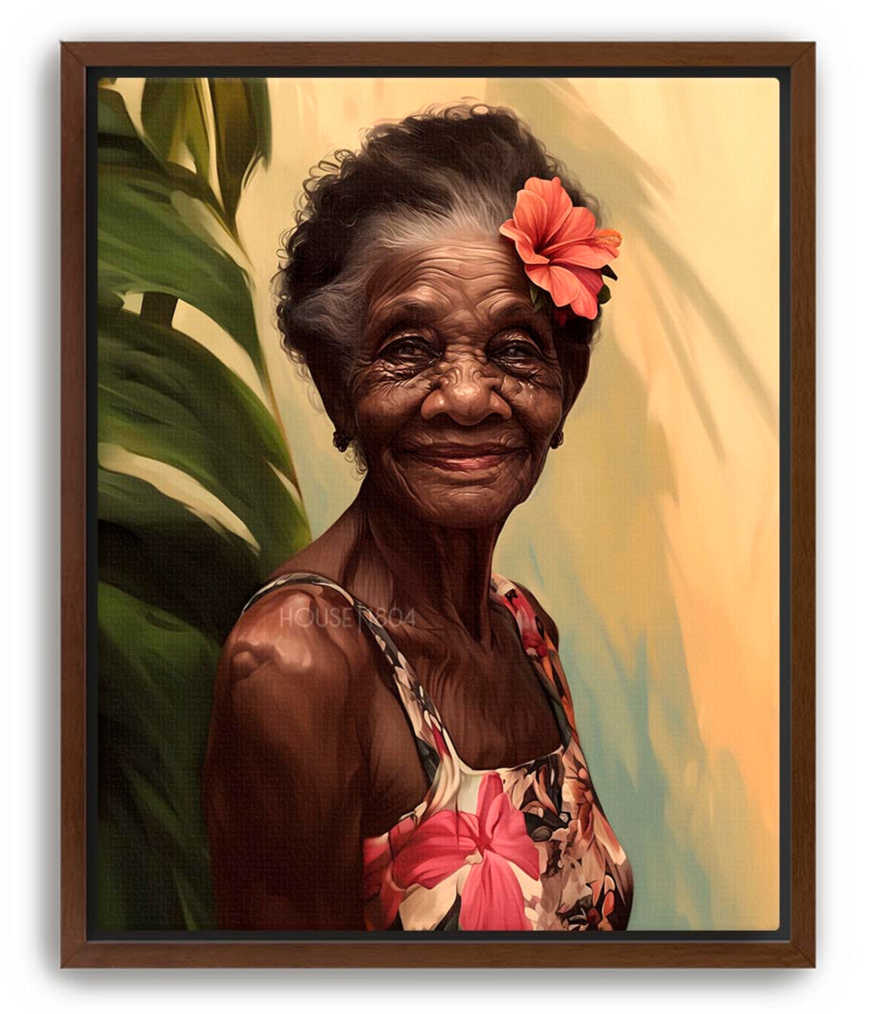 Elder Black Woman Floral Art Print