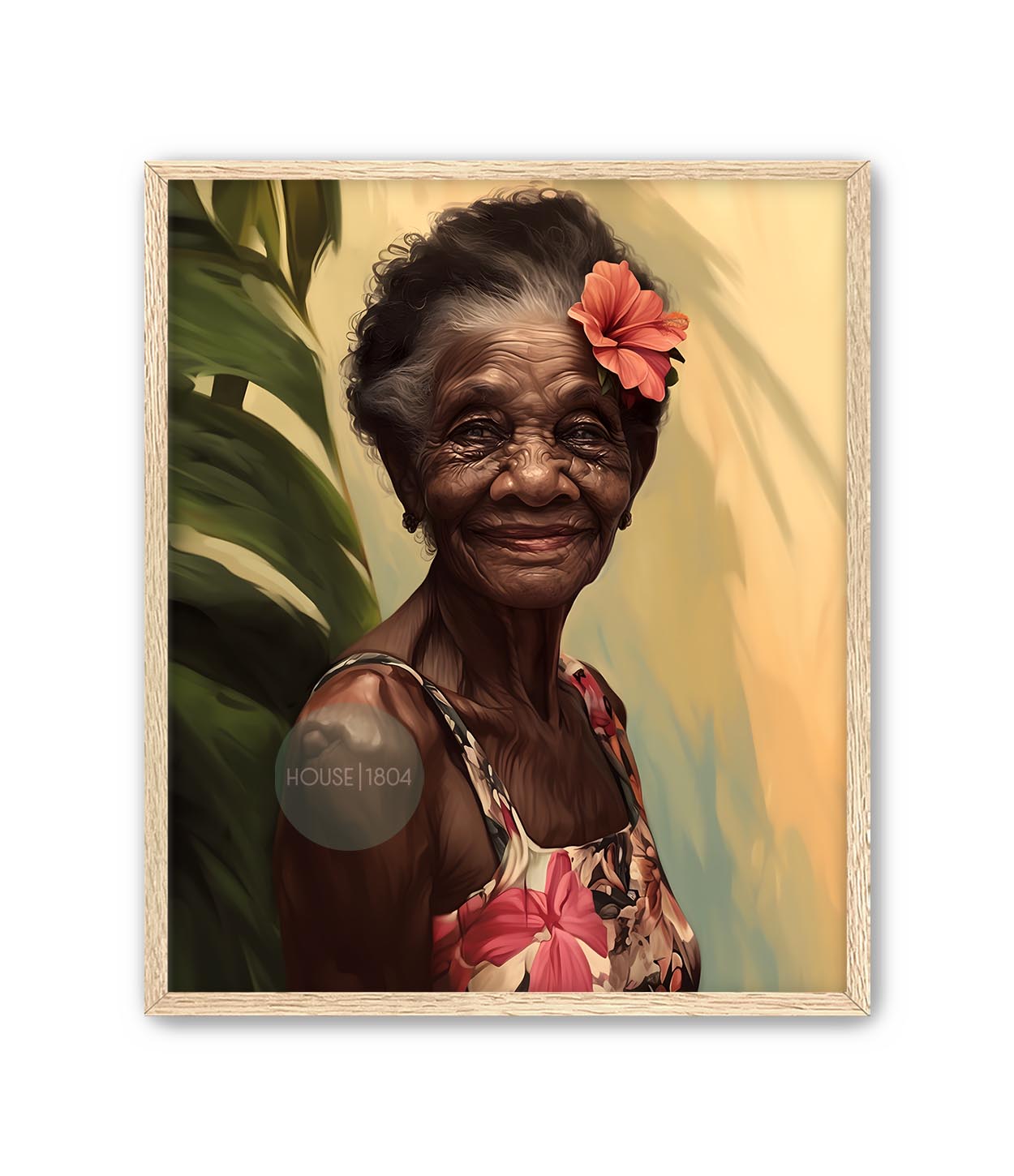 Elder Black Woman Floral Art Print