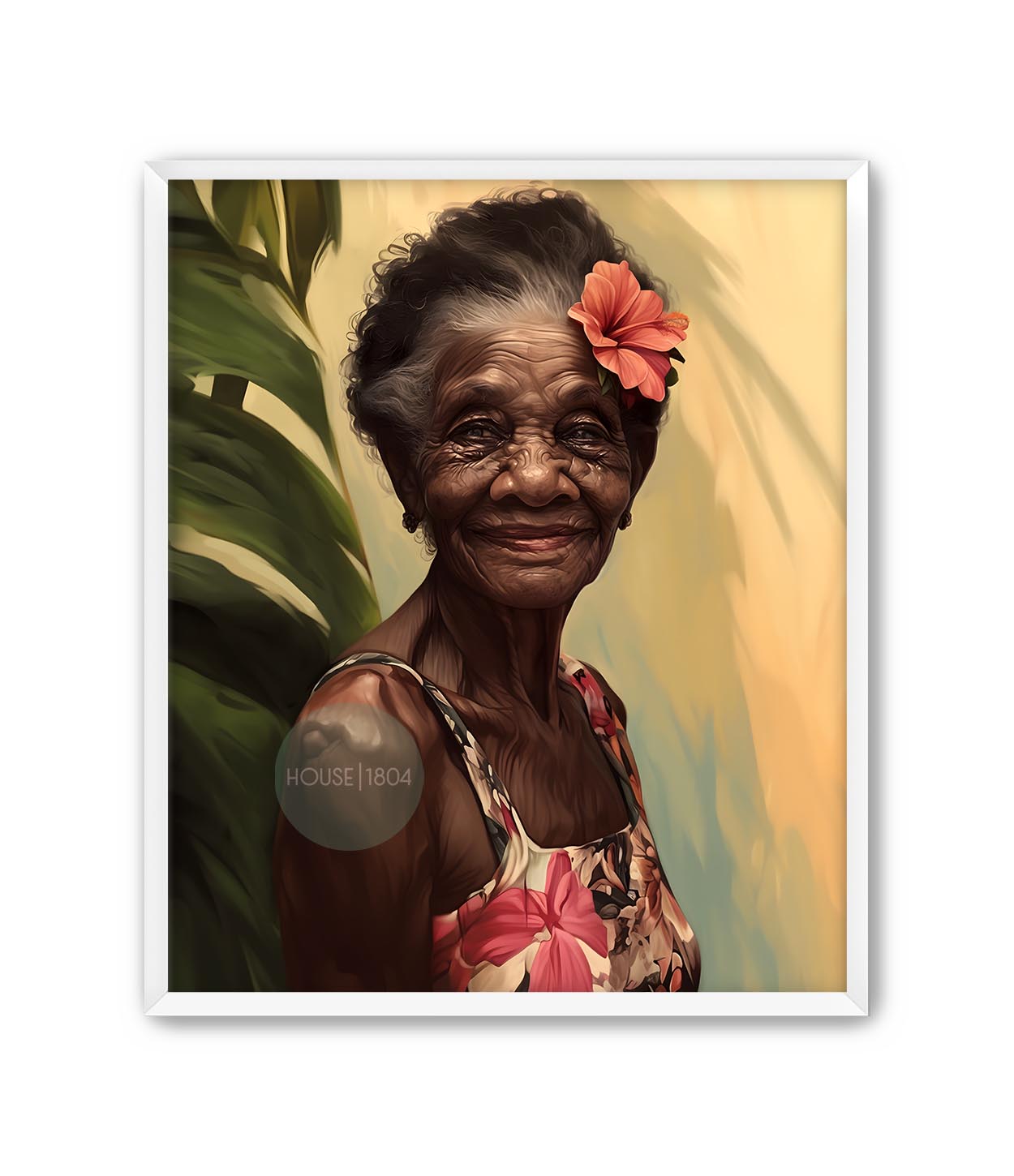 Elder Black Woman Floral Art Print