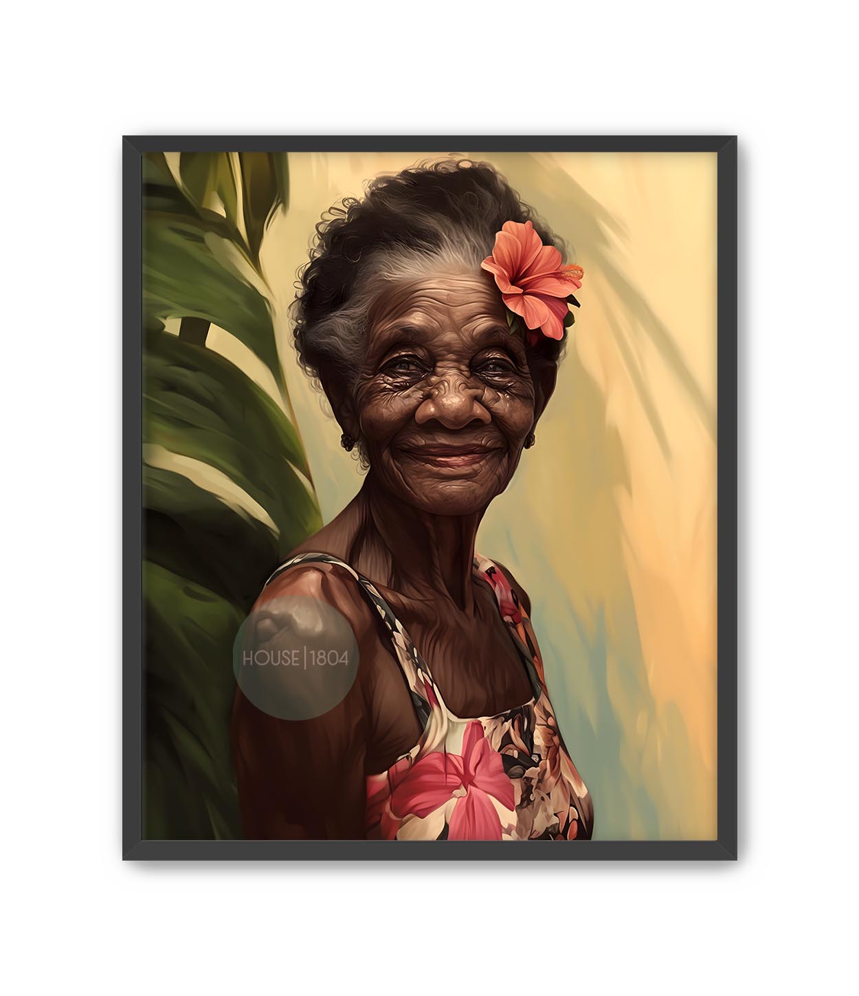 Elder Black Woman Floral Art Print