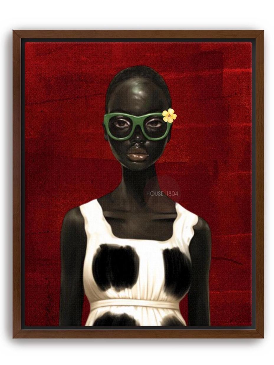 Bold Afrocentric Woman Art Print: Red, Black, White Decor
