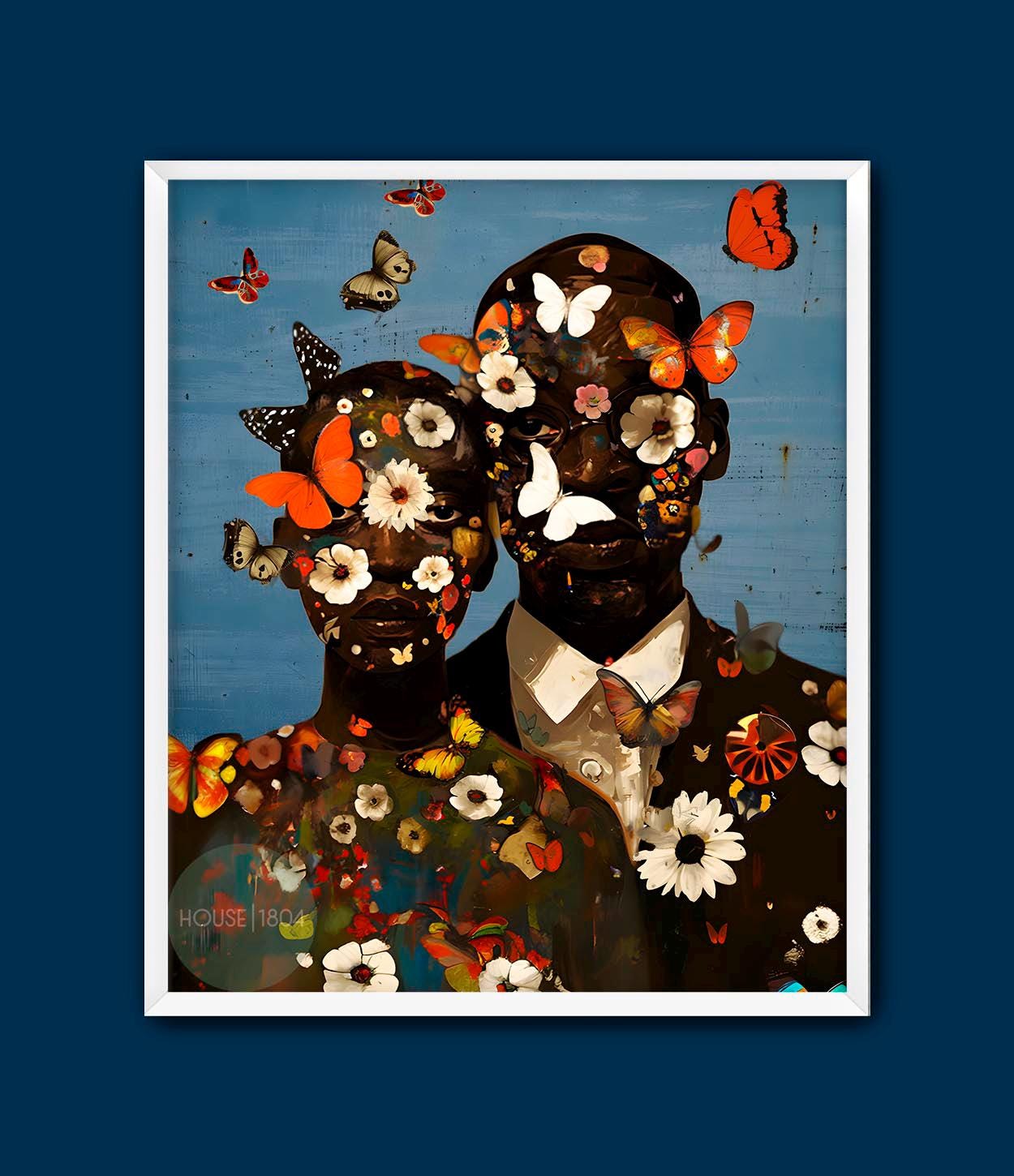 Black Couple Art, Black Couple Boho Art, Black King and Queen, Man and Woman, Black Love Wall Art, African American, Abstract Romantic Black