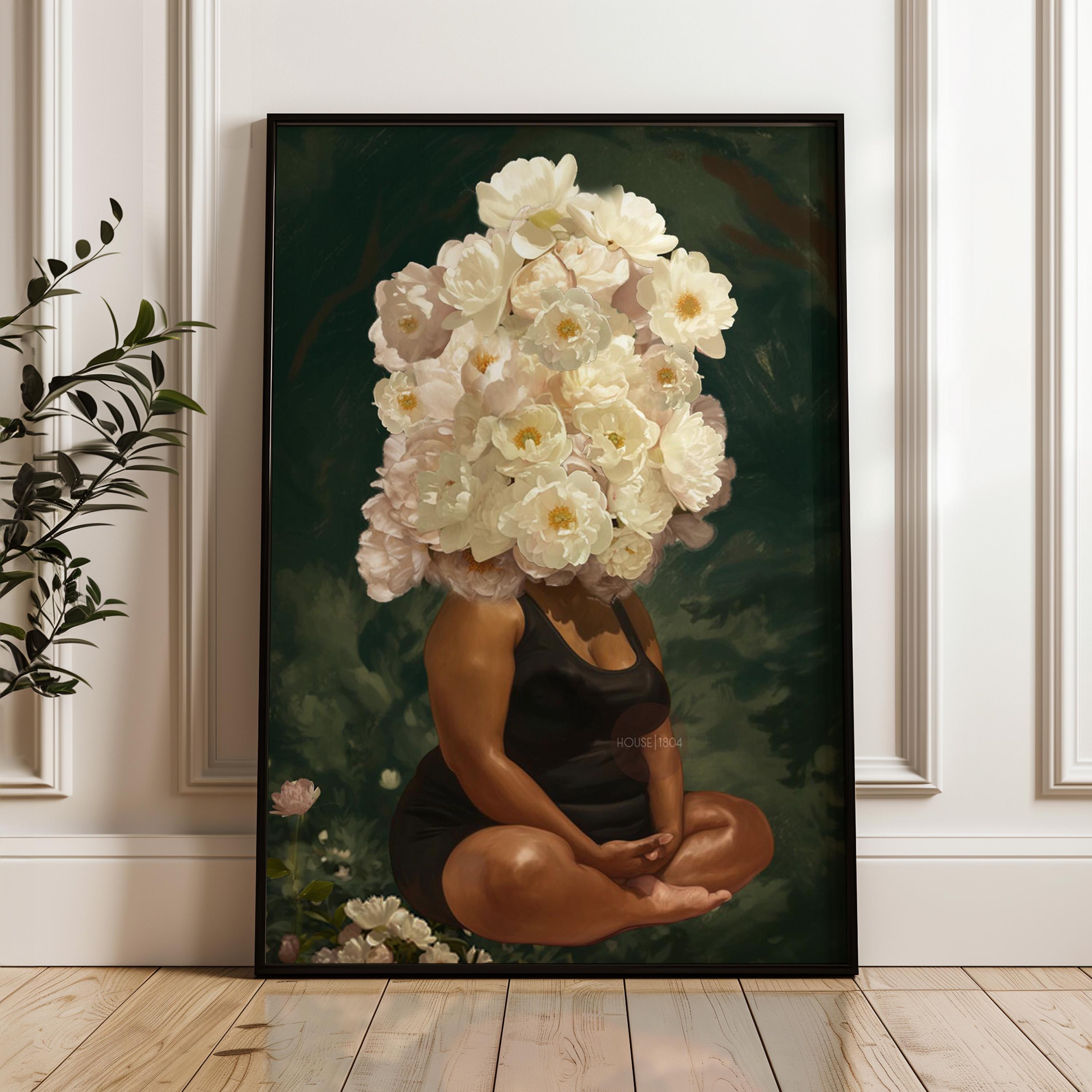 Curvy Black Woman Meditation: Meditative Wall Art Green