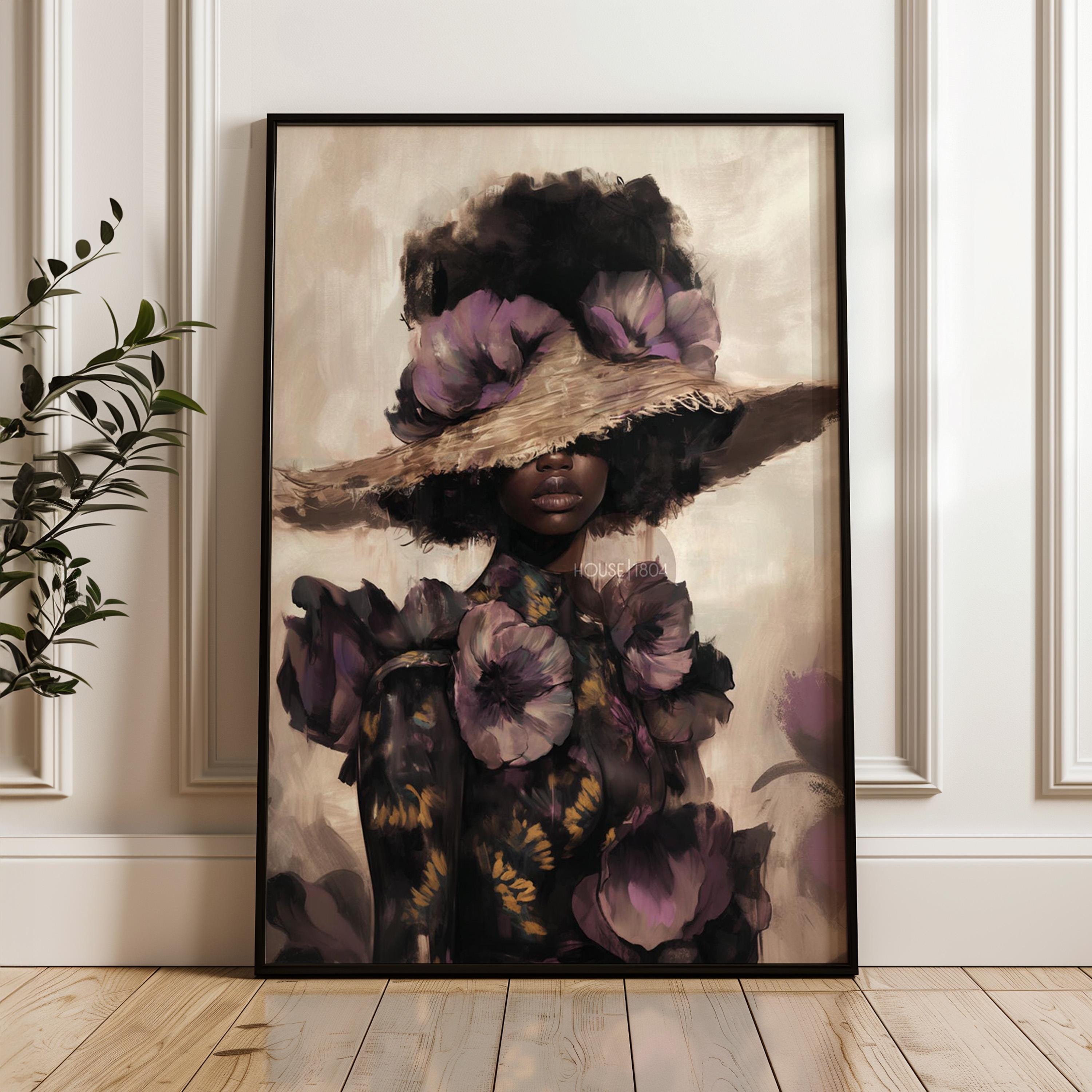 Black Woman Art Print: Purple Floral Fashion Wall Decor
