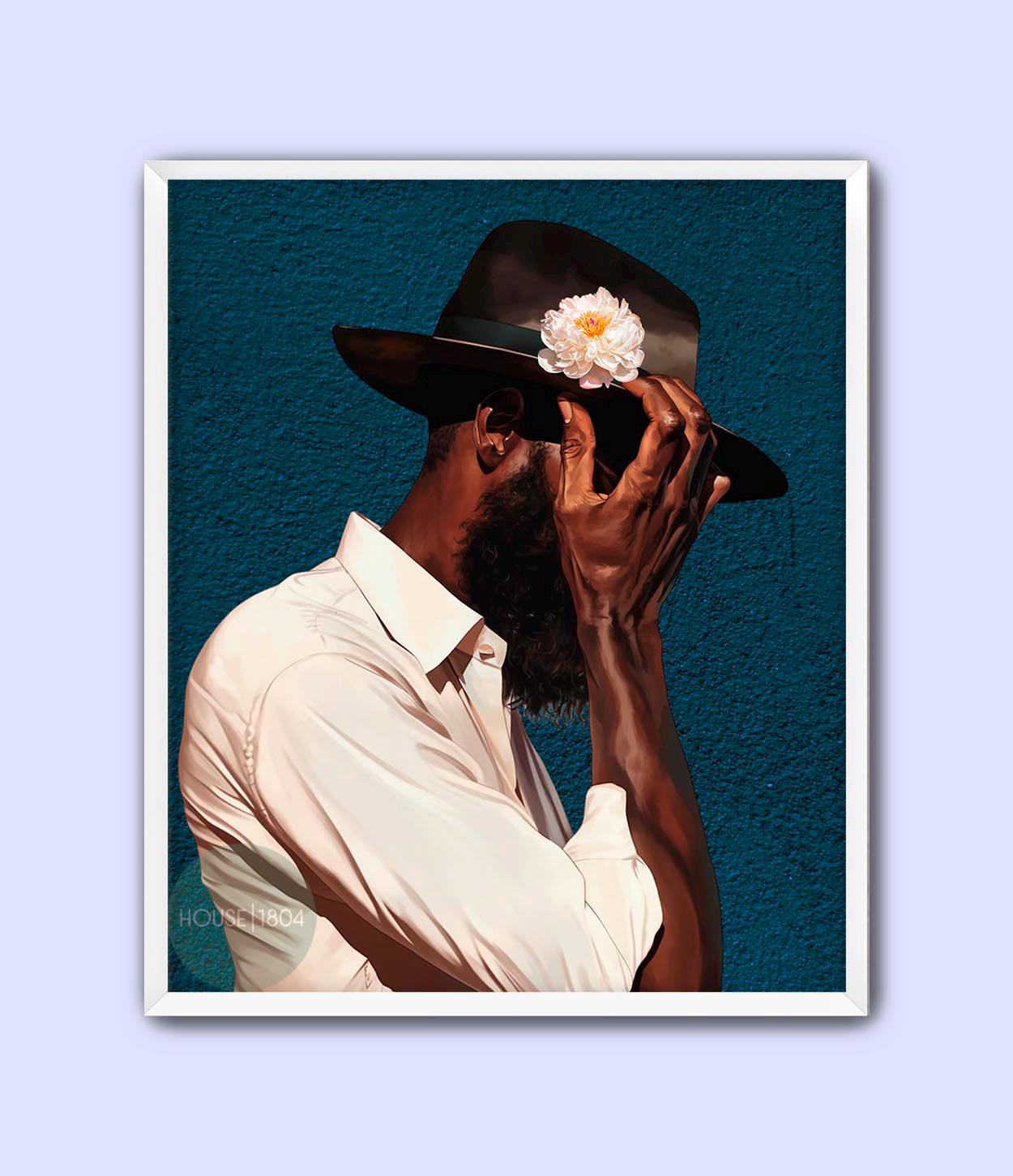 Modern Black Man Art, Black Wall Art, Black Man Floral Print, Black Man Blues, Boho Black Man Fashion Art, Abstract Black Art, Gift for Him