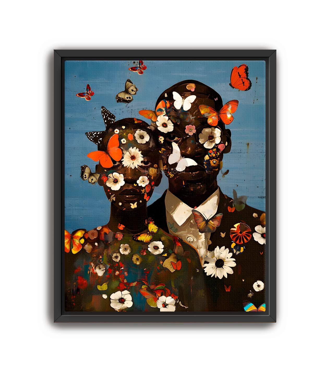 Black Couple Art, Black Couple Boho Art, Black King and Queen, Man and Woman, Black Love Wall Art, African American, Abstract Romantic Black