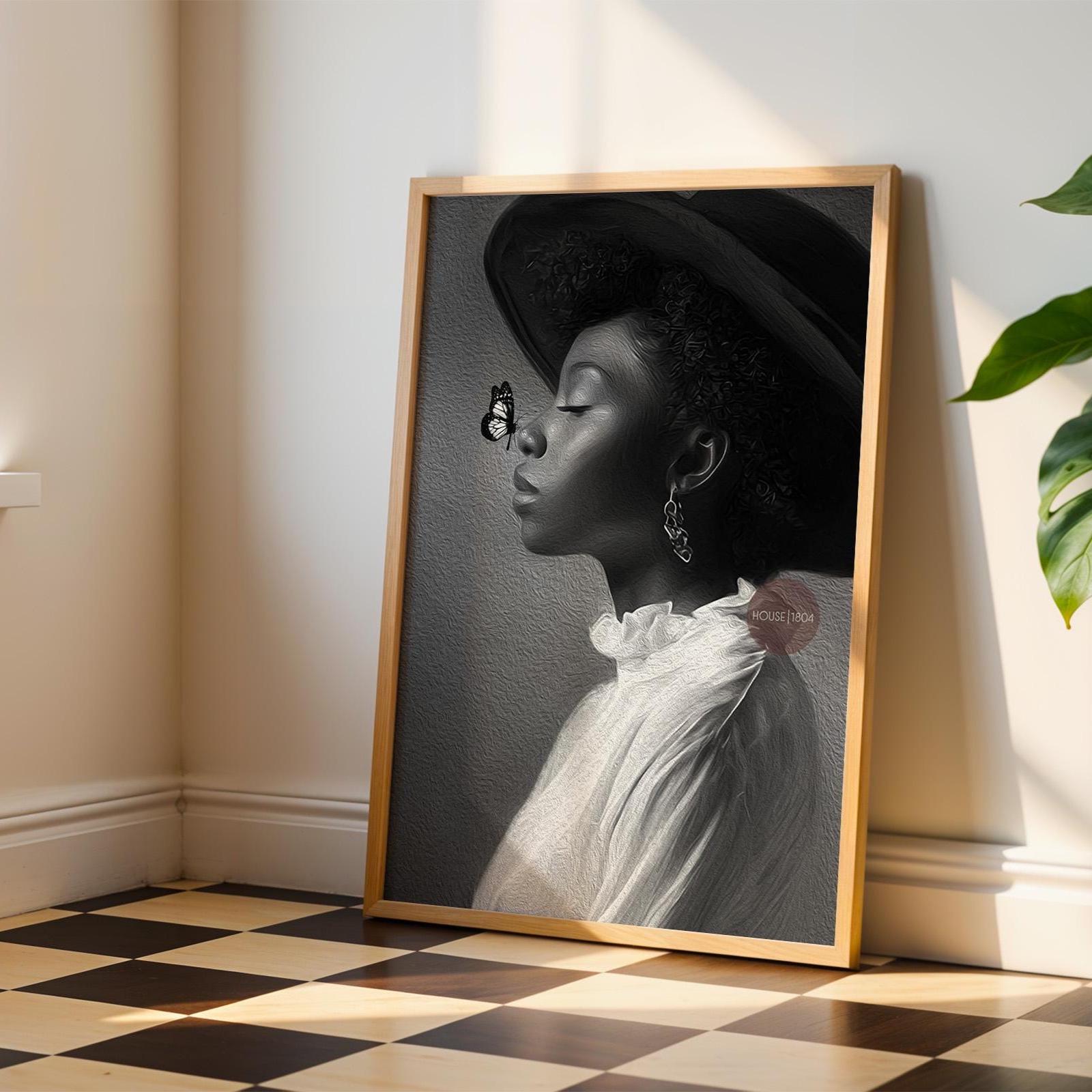Monochrome Black Woman Portrait Canvas, Black and White Canvas