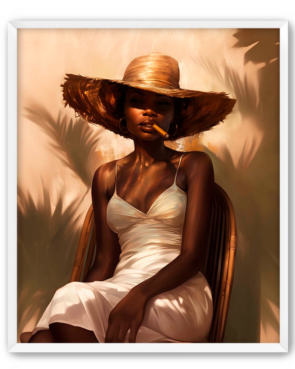 Straw Hat Black Lady Art Print