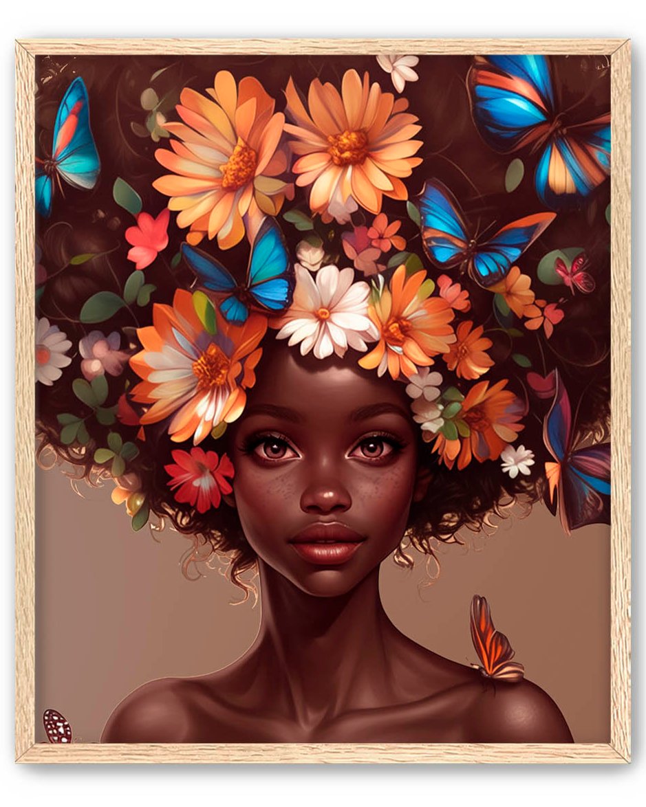 Black Woman Floral Crown Art Print