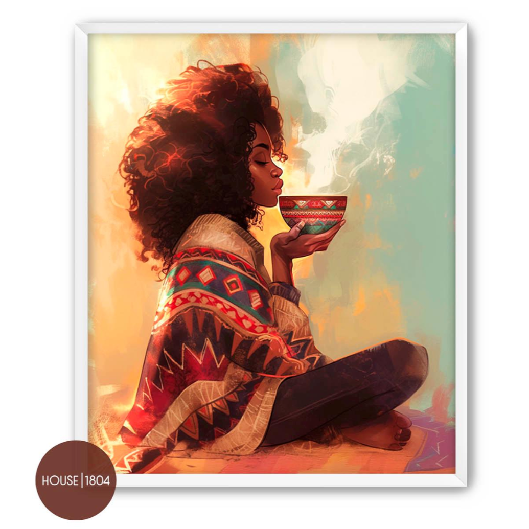 Black Woman Coffee Tea Lover Wall Art