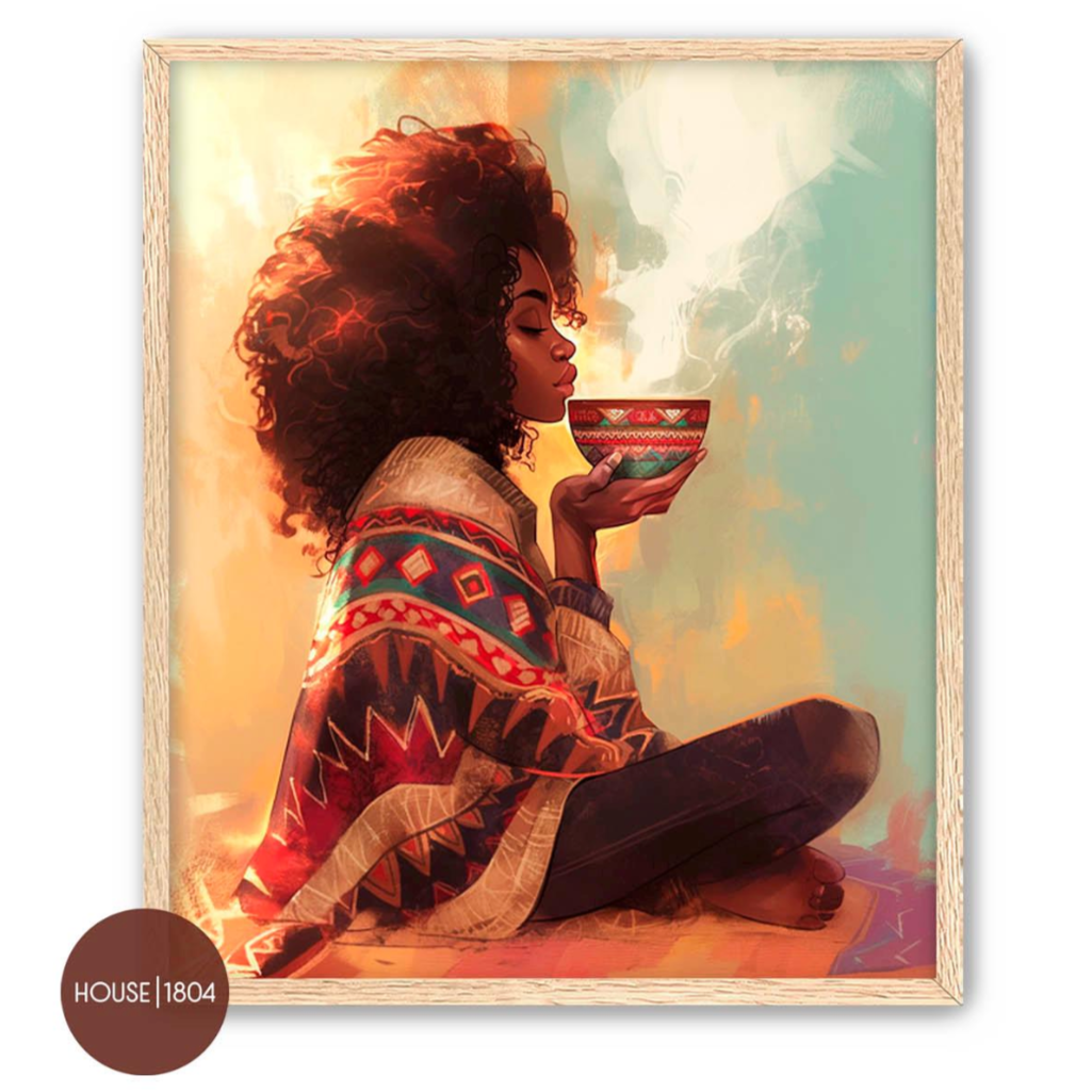 Black Woman Coffee Tea Lover Wall Art