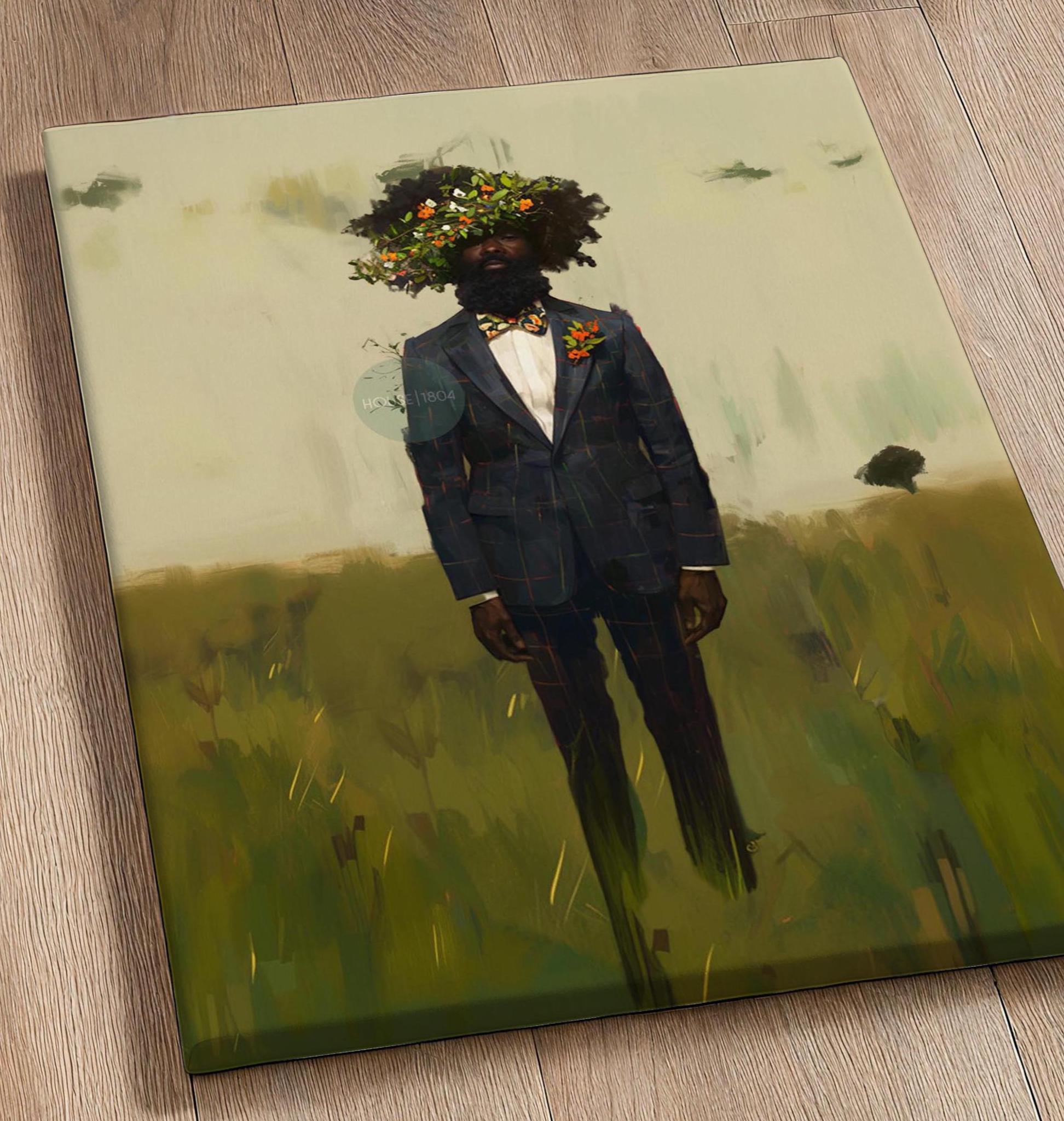 Black Man Flowers Minimalist Print