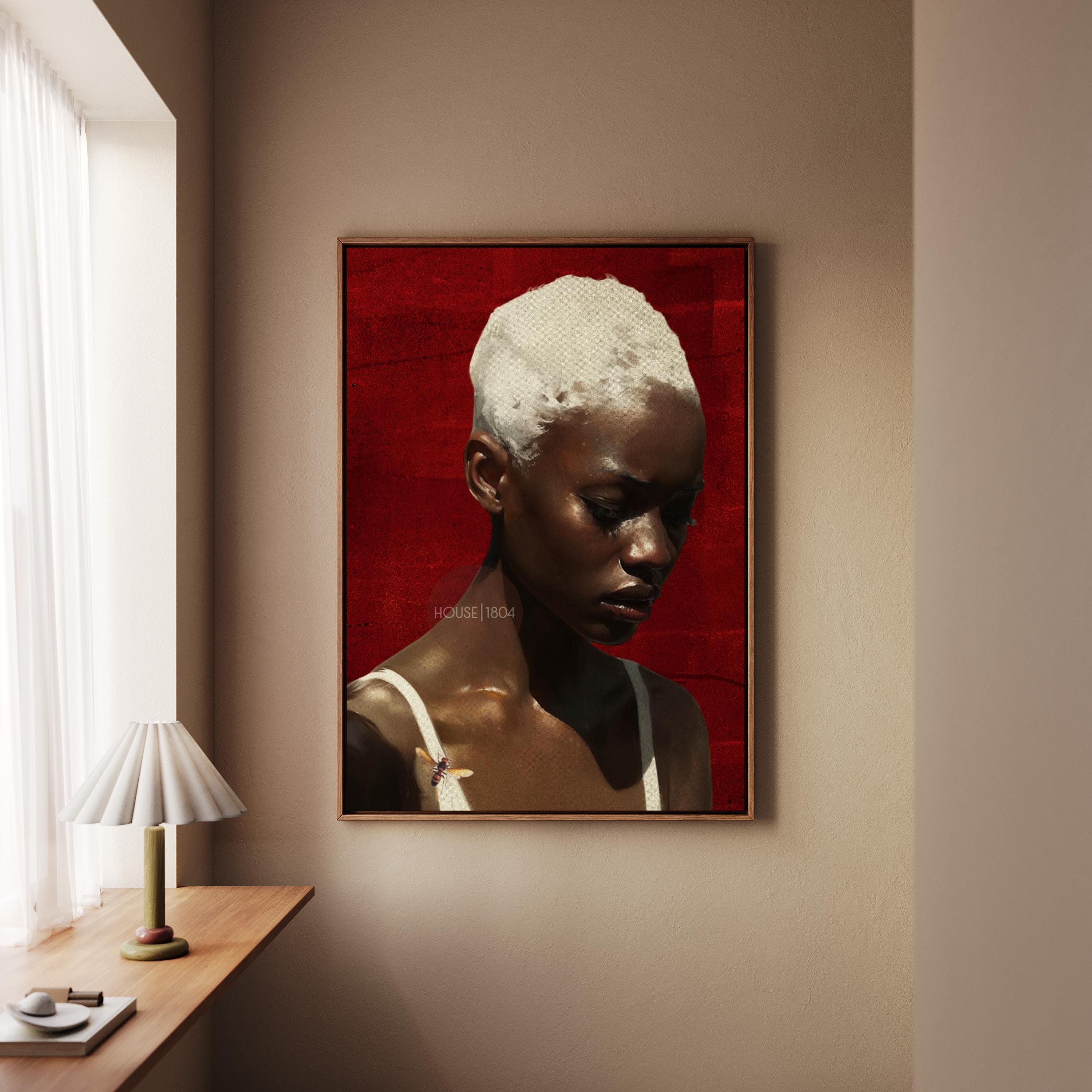 Black Woman Wall Art, Red Afro Woman Canvas Print