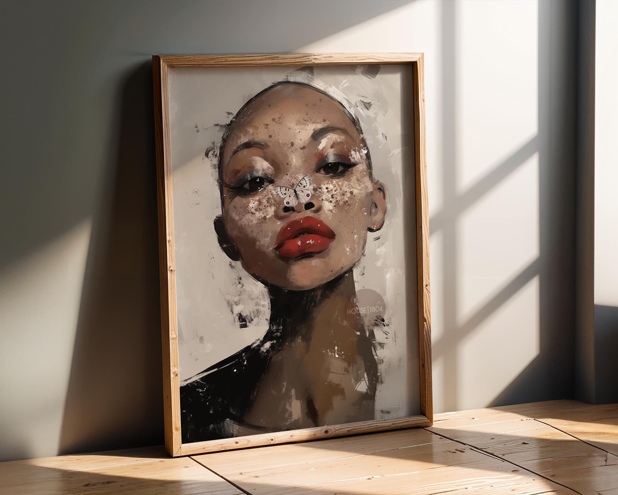Bald Black Woman Art: Modern Abstract Butterfly Canvas Print