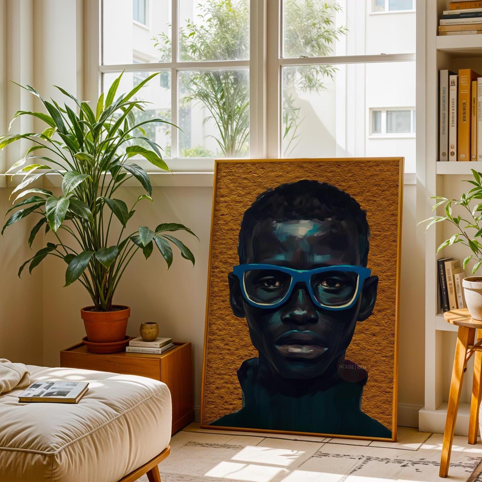 Modern Black boy portrait wall art colorful canvas print for bedroom