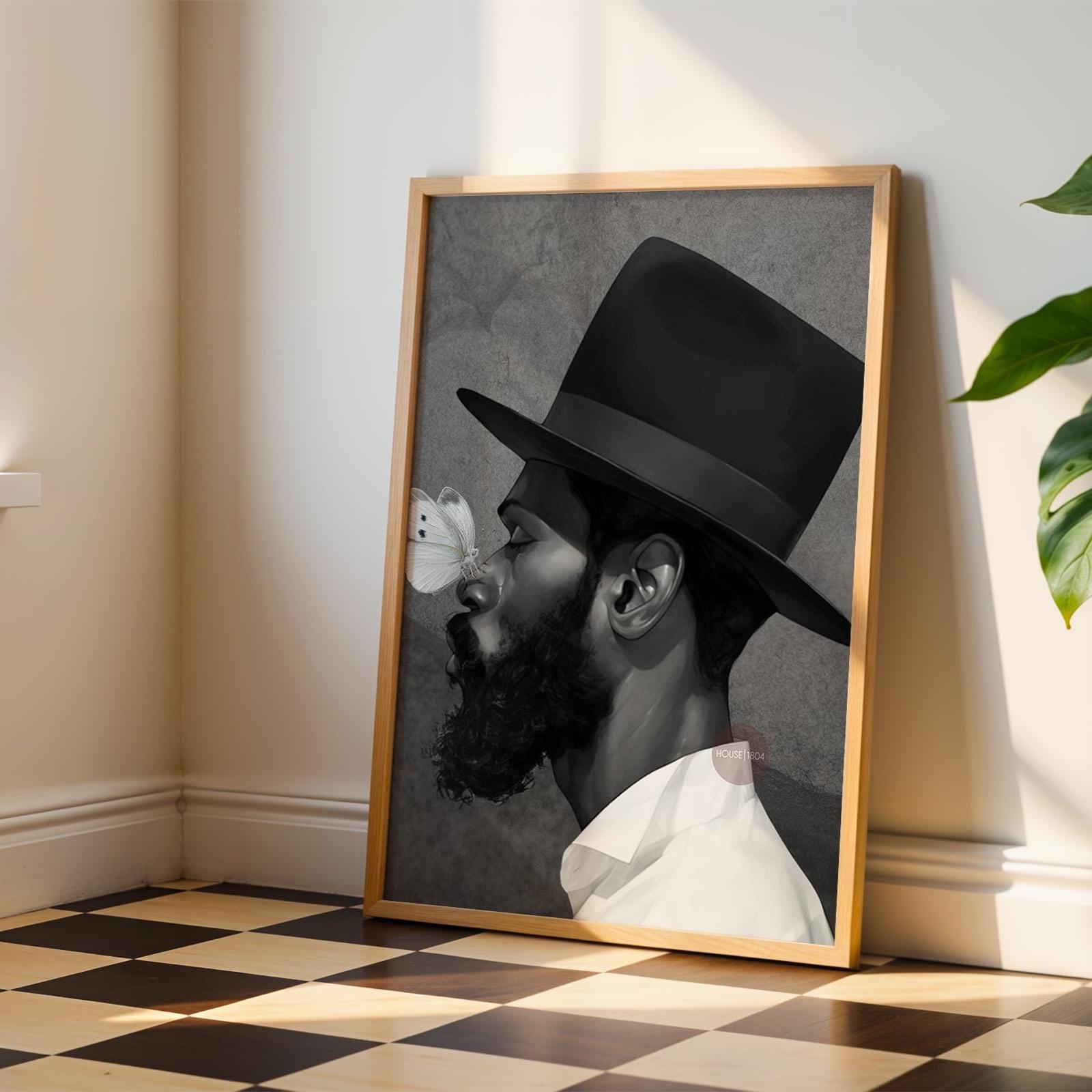 African American Man Portrait Print: Black White Modern Canvas Art