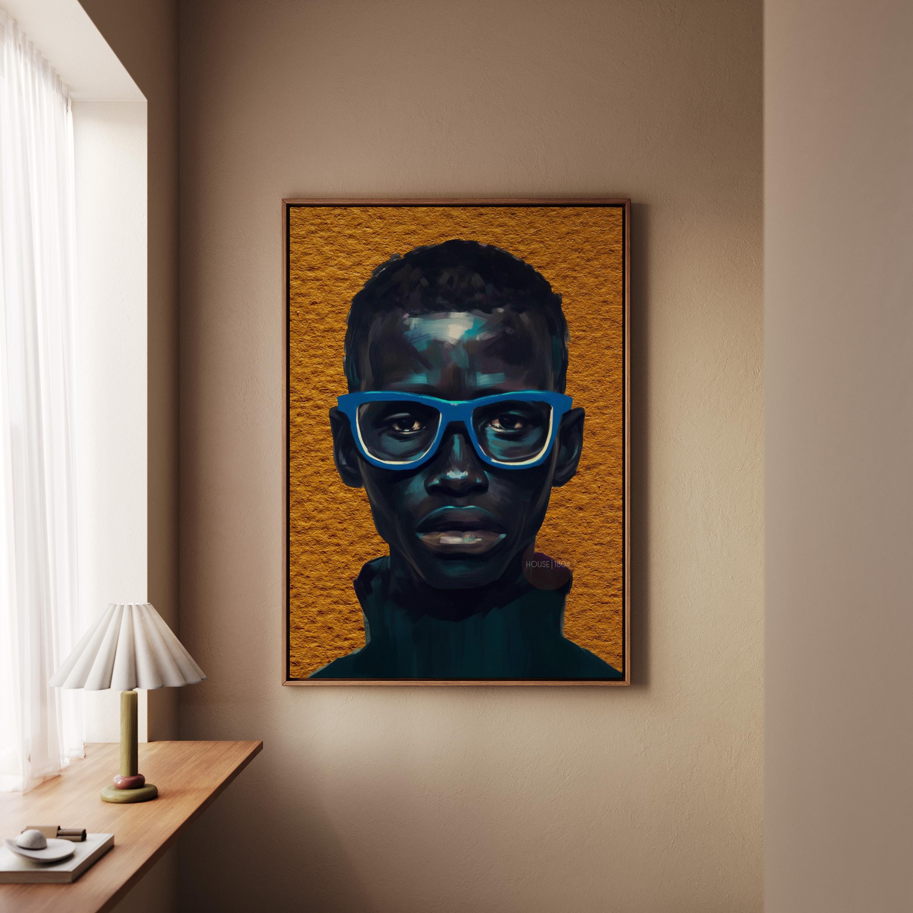 Modern African American Boy Portrait Art: Colorful Canvas Print