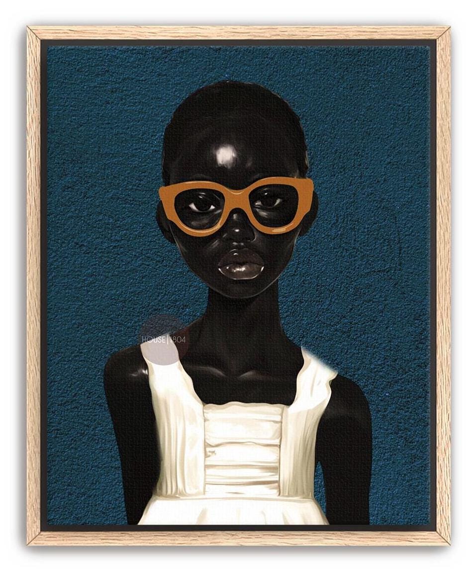 Black Girl Blues Portrait Framed Canvas Art