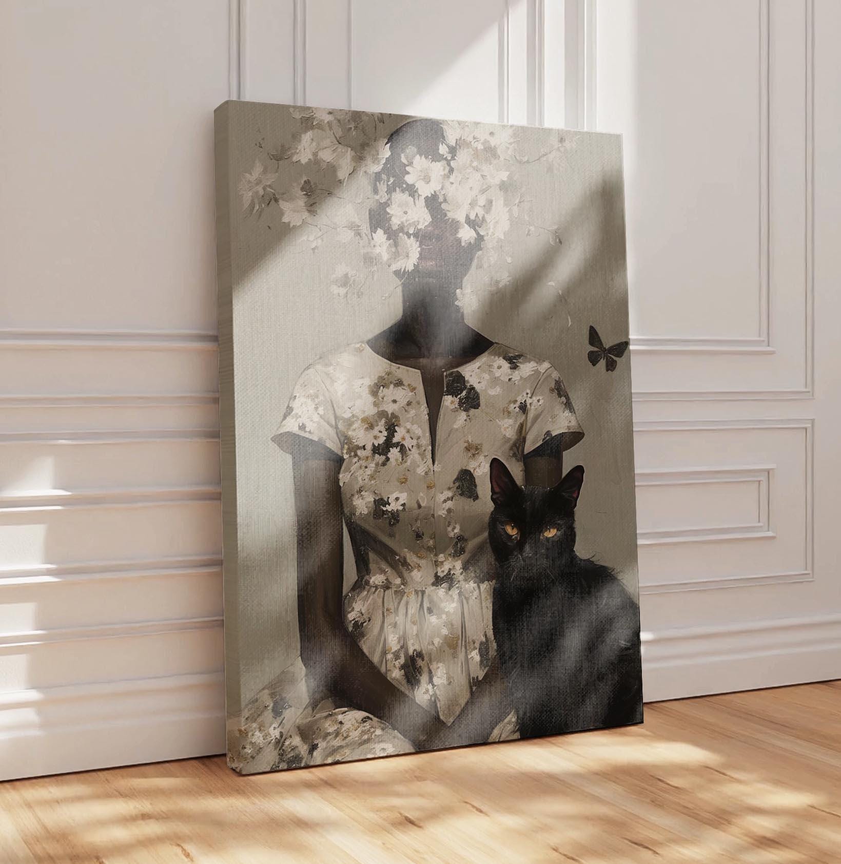 Black Woman and Cats, Black Woman Cat Lady, Black Cat Lady, Black People Pets, Lady with Cat Art, Abstract Black Woman Art, Cat Lady, Floral