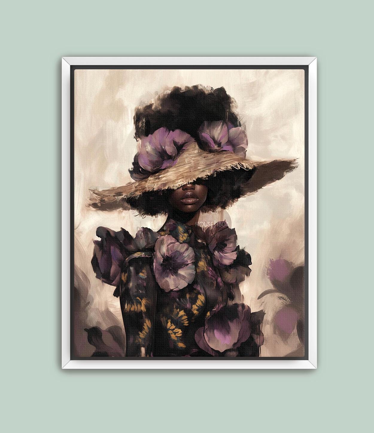 Black Woman Art Print: Purple Floral Fashion Wall Decor