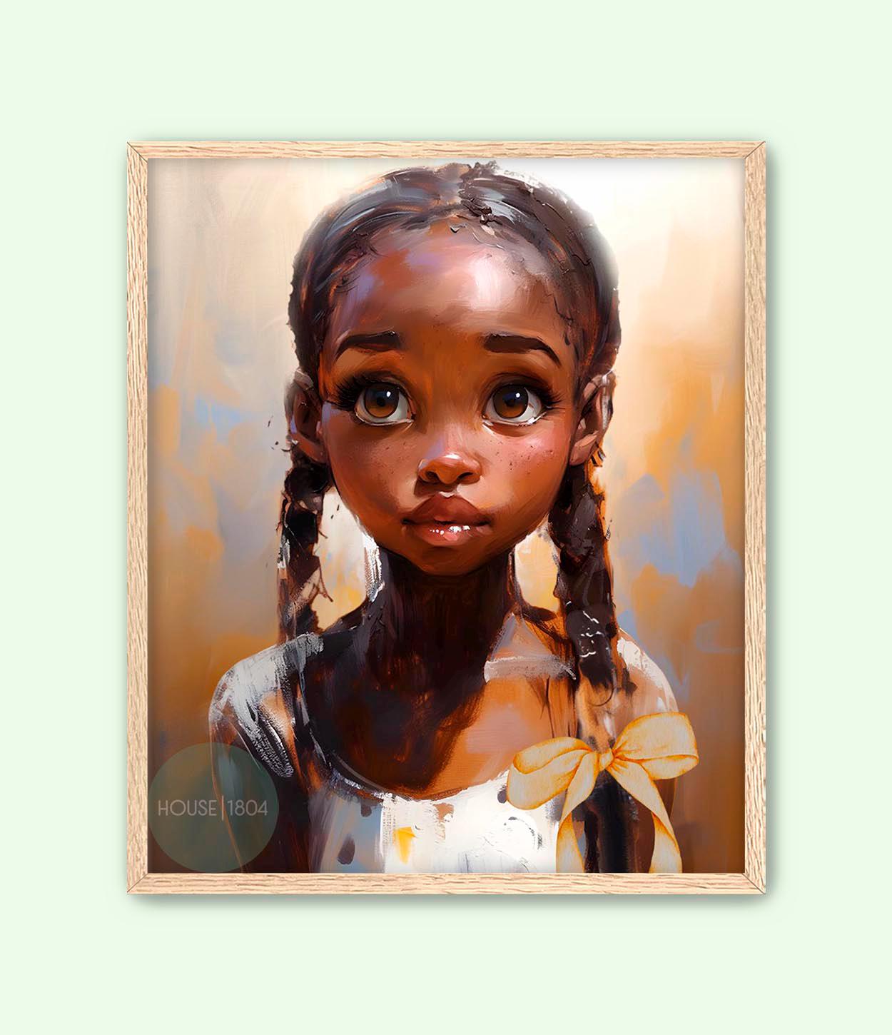 Black Girl Braid Art, Little Black Girl Wall Art, Black Baby Girl Nursery, Black Girl Portrait, Black Child Poster, House of 1804
