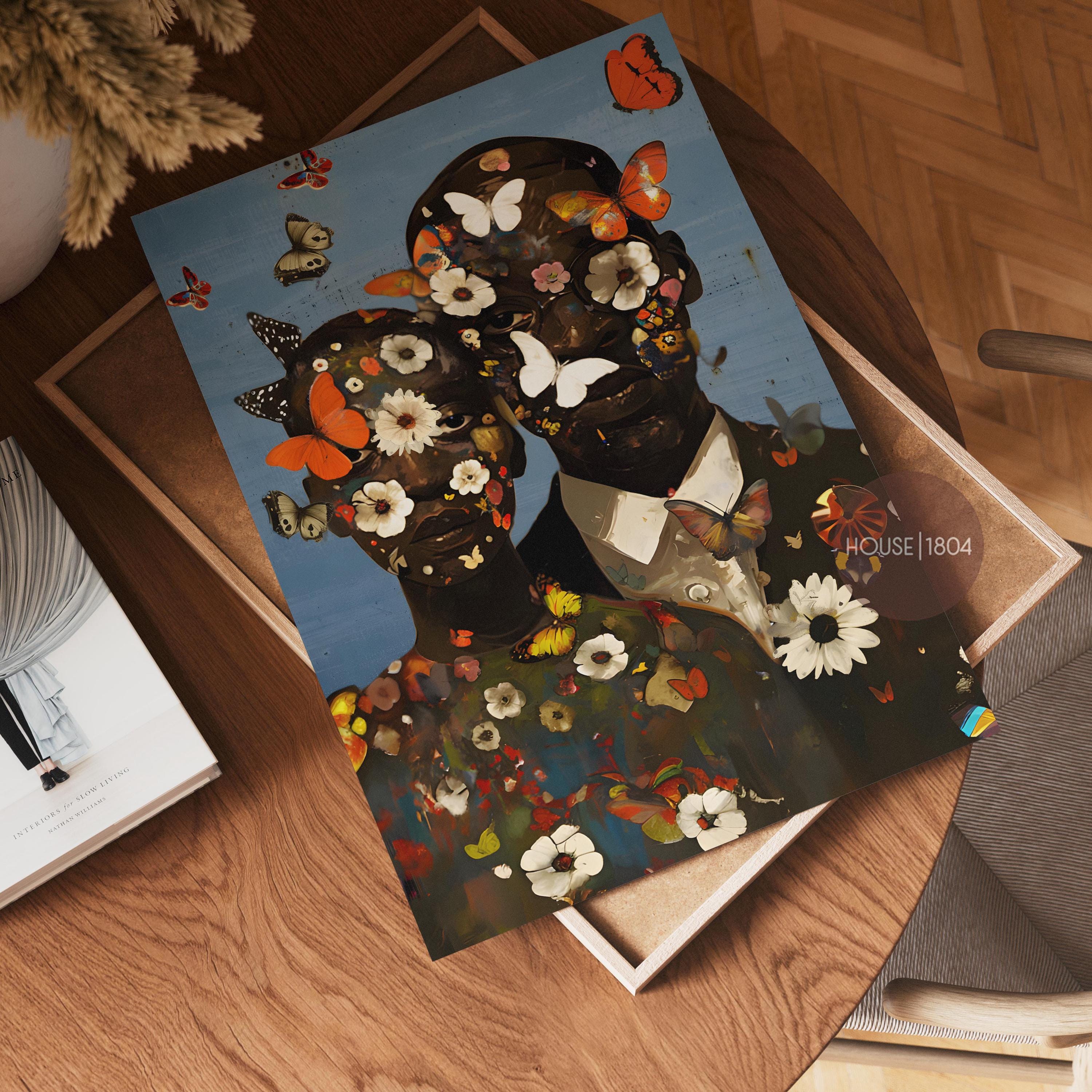 Black Couple Art, Black Couple Boho Art, Black King and Queen, Man and Woman, Black Love Wall Art, African American, Abstract Romantic Black