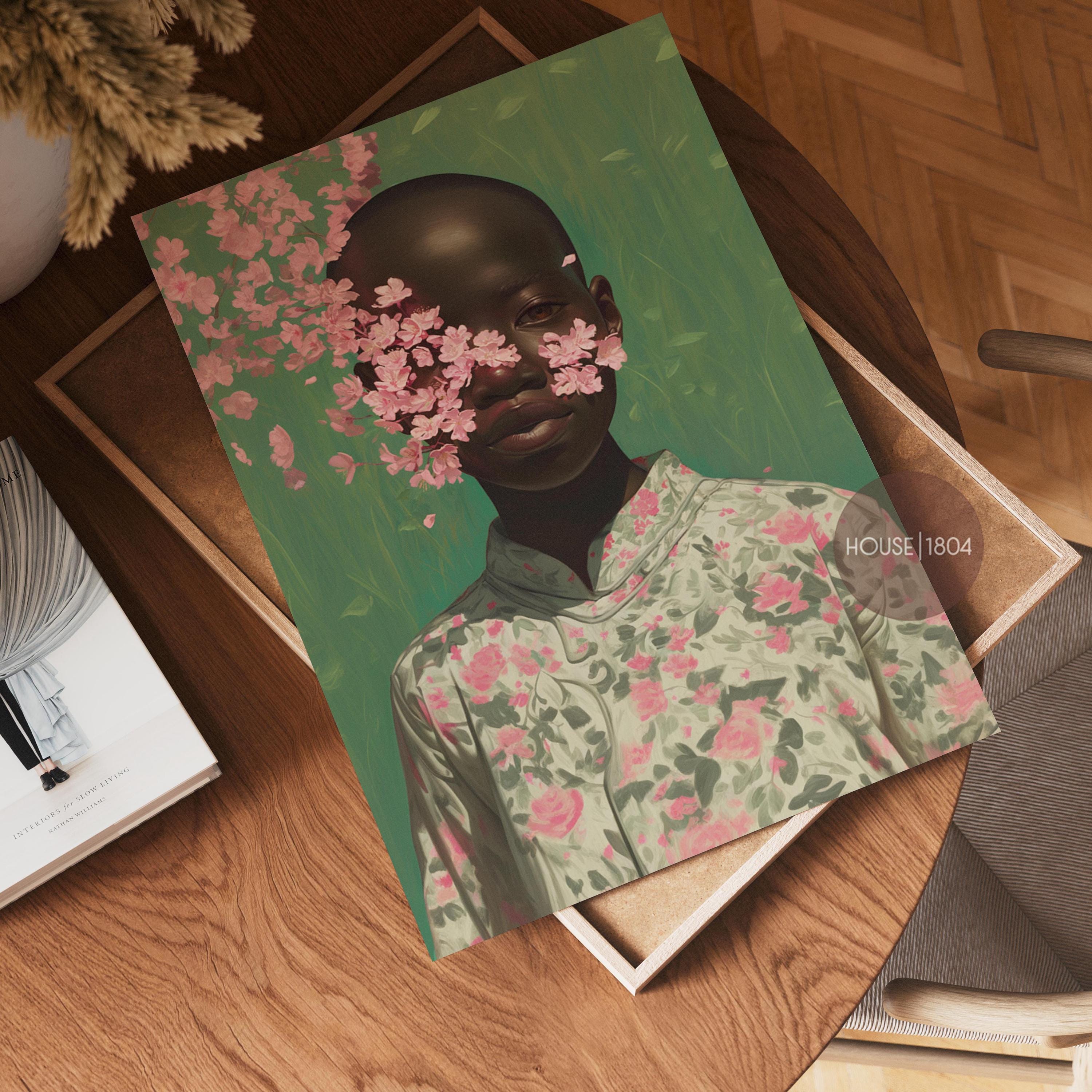 Bald Black Woman Wall Art, Bald Woman Art, Colorful Black Woman Flowers Art, Black Girl Art Prints, African American Wall Art, Modern Black