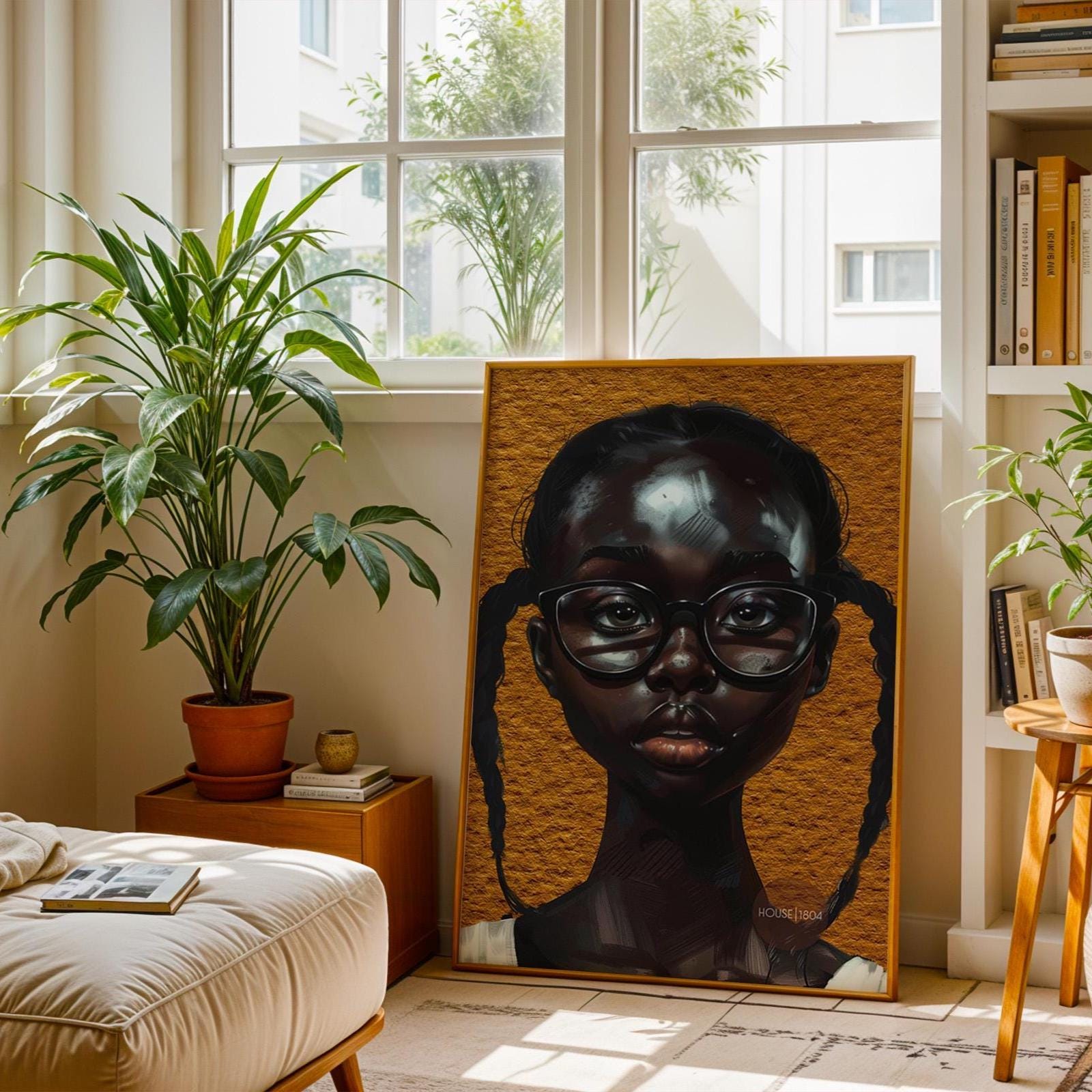 Melanin Art Print - Black Girl Canvas Bold Yellow Art on Hand Stretched Canvas
