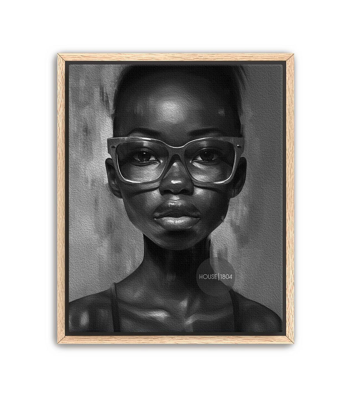 Black Woman Wall Art, Quirky Glasses Canvas Print Black White Art