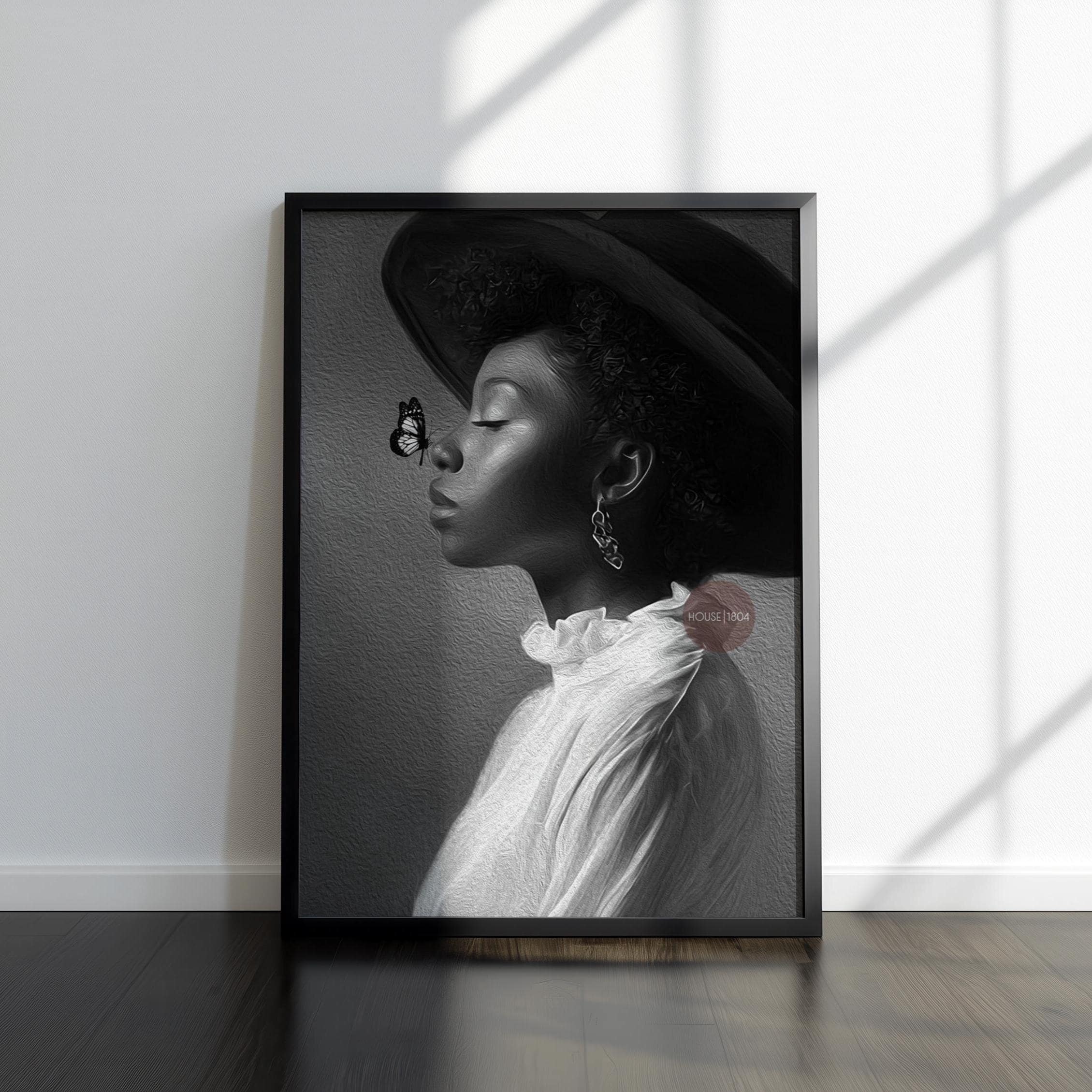 Monochrome Black Woman Portrait Canvas, Black and White Canvas