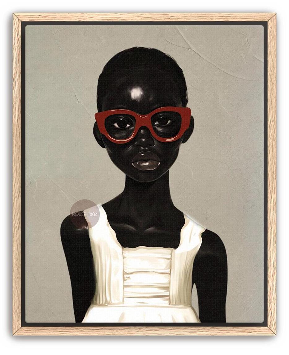 African American Girl Portrait Canvas Print, Red Burgundy + Beige