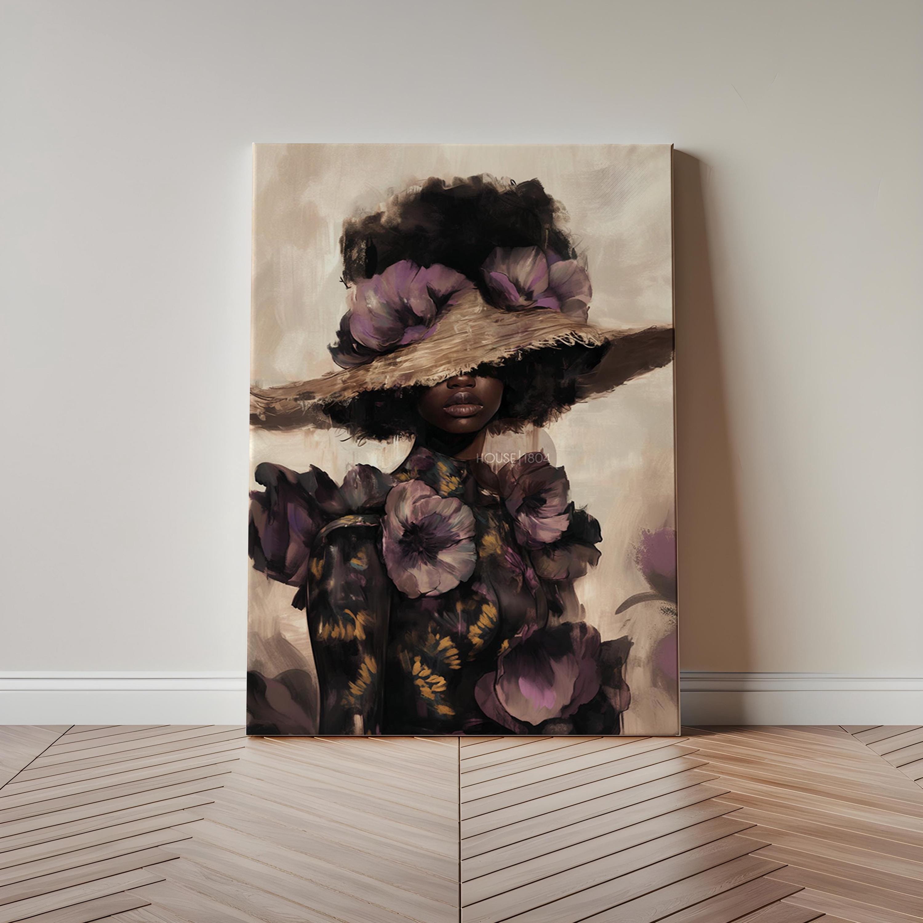 Black Woman Art Print: Purple Floral Fashion Wall Decor