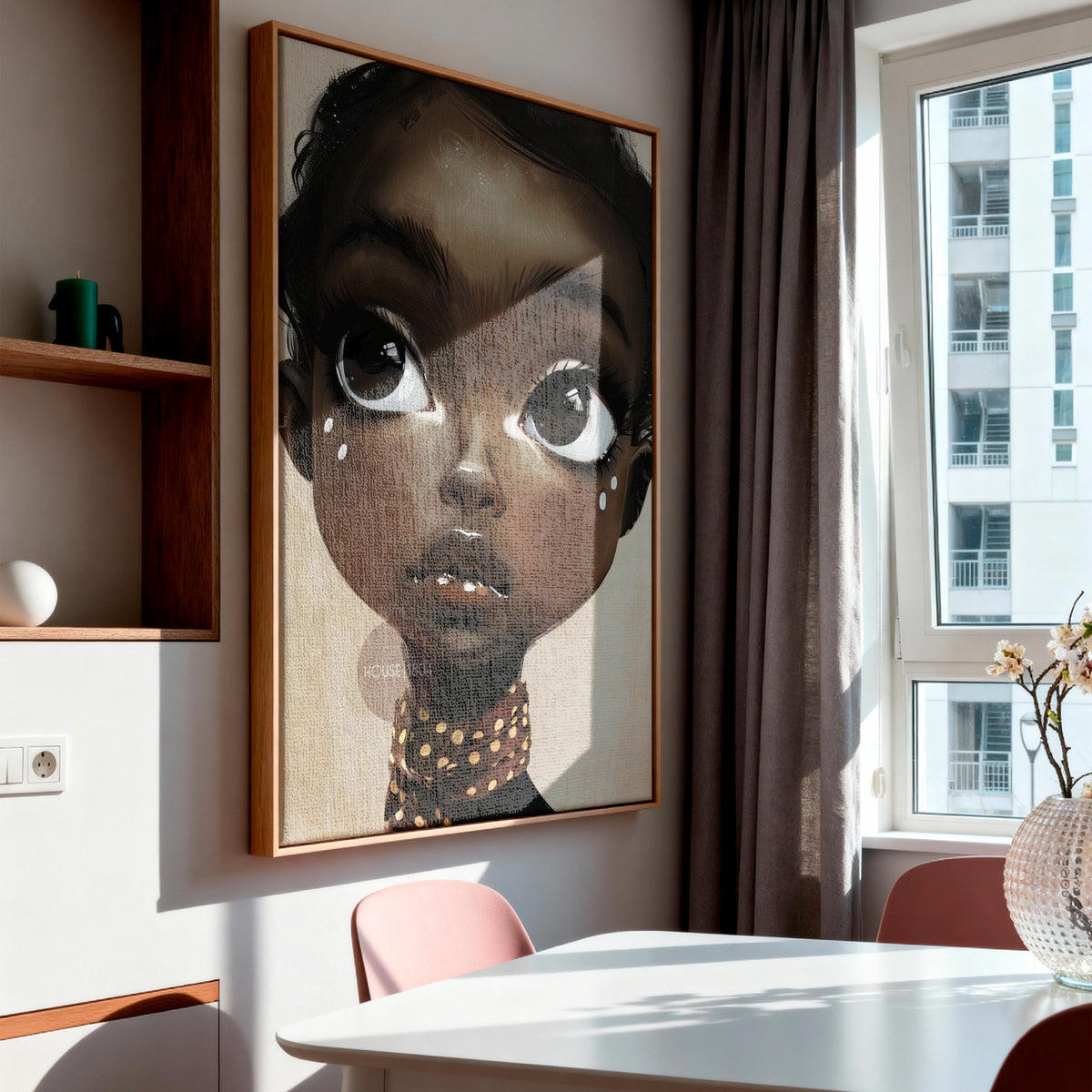 Black Girl Wall Art, Surreal Big Eye Portrait Print, Canvas Framed and Framed