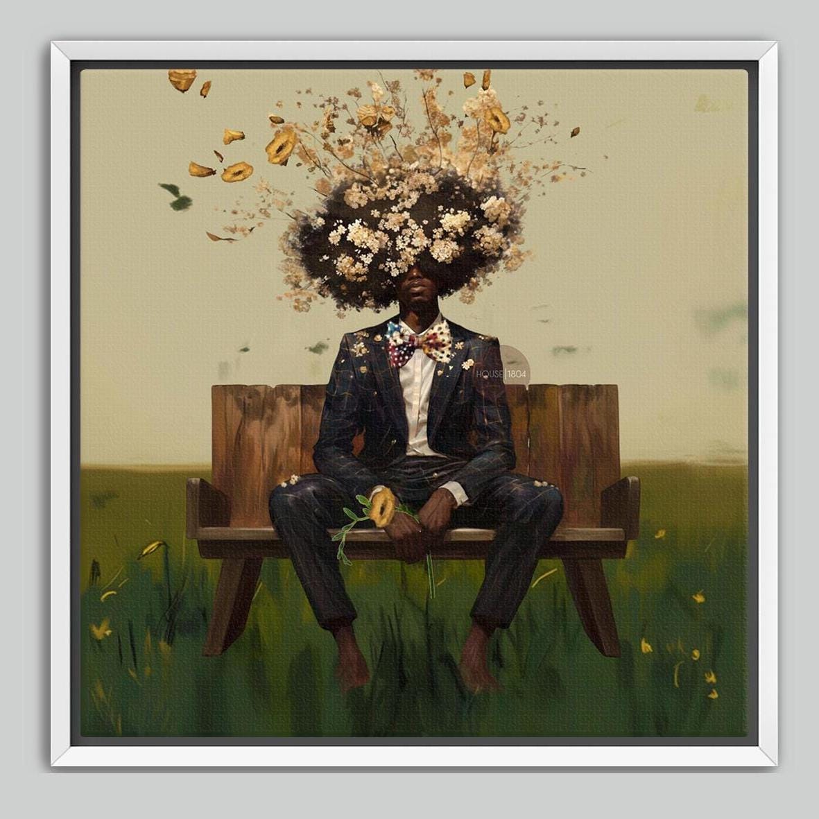 Black Man Afro Art: Square Art Print, Black Man Canvas Wall Art, Abstract Male Portrait Art