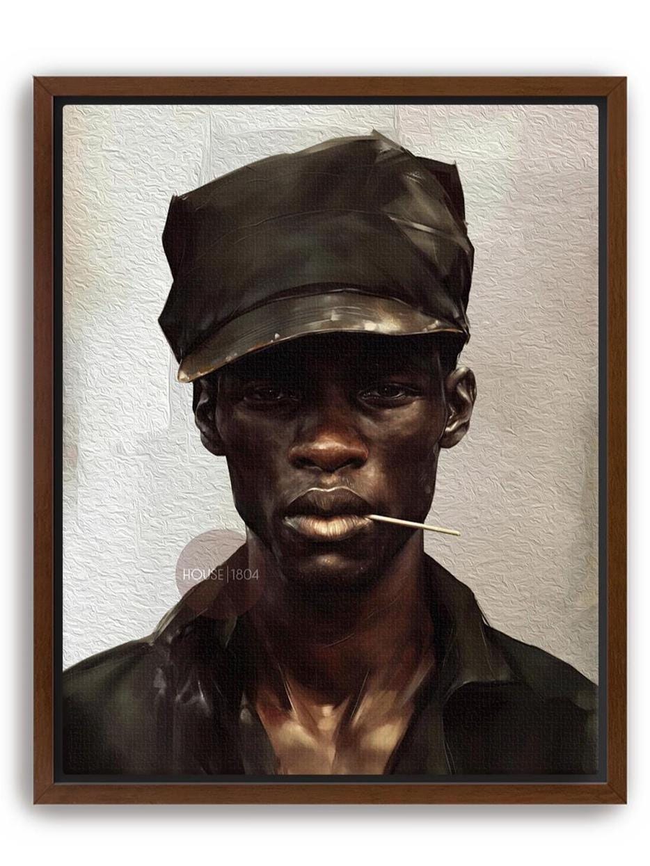 Black Man Art Newspaper Boy Hat Art, Soulful Black Man Canvas Print